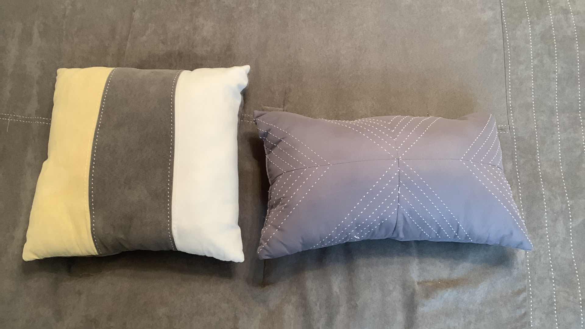 Photo 1 of CAL KING BEDDING ENSEMBLE FAUX SUEDE GRAY YELLOW COMFORTER AND 6 MATCHING PILLOWS, SHEETS INCLUDED