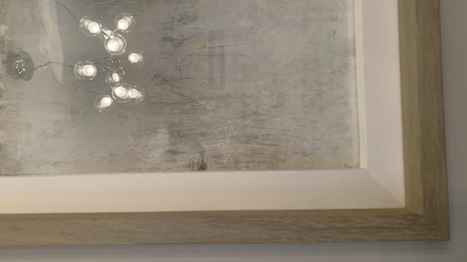 Photo 1 of ARTWORK, WOOD FRAMED W INTERNAL WHITE LINEN FRAME, ABSTRACT UNDER GLASS 40.5” x 40.5”