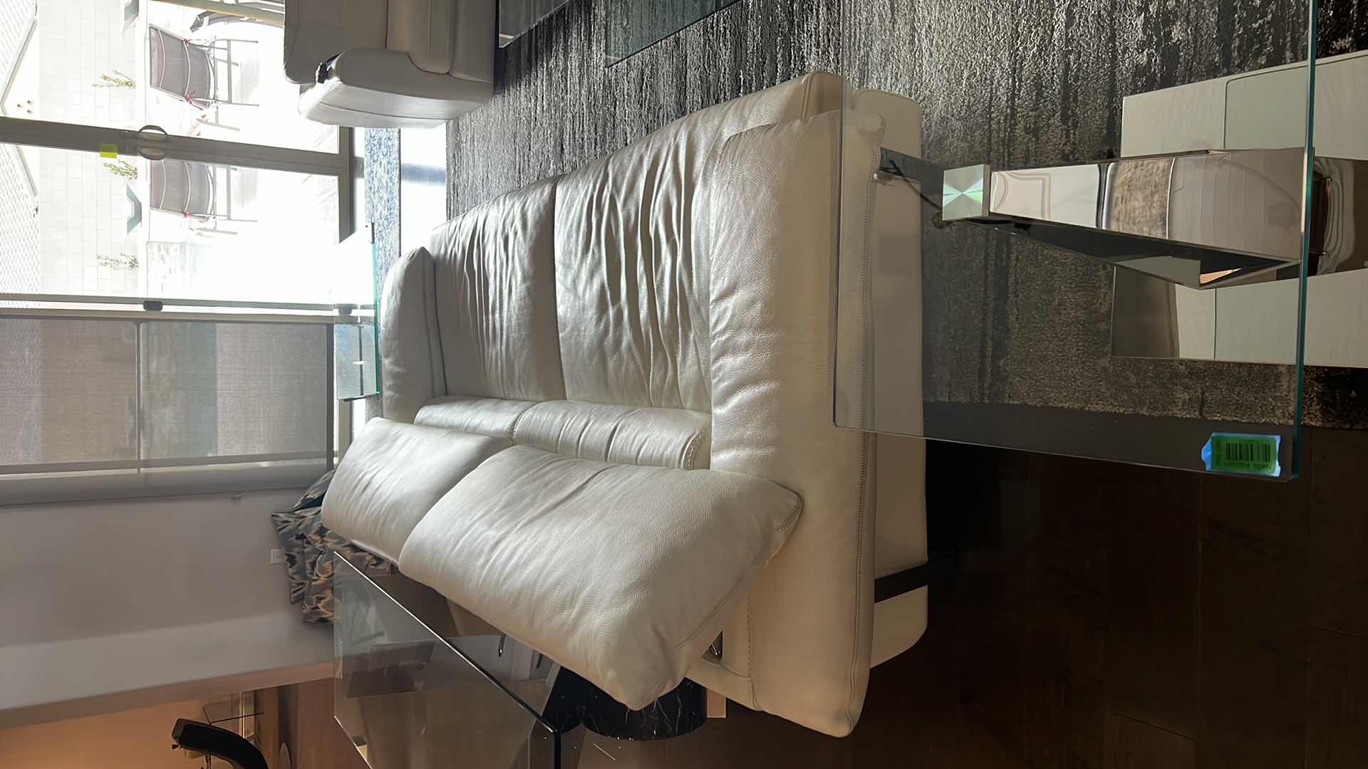 Photo 1 of DESIGNER ROCHE BOBOIS CREAM LEATHER SOFA 92” x 40”