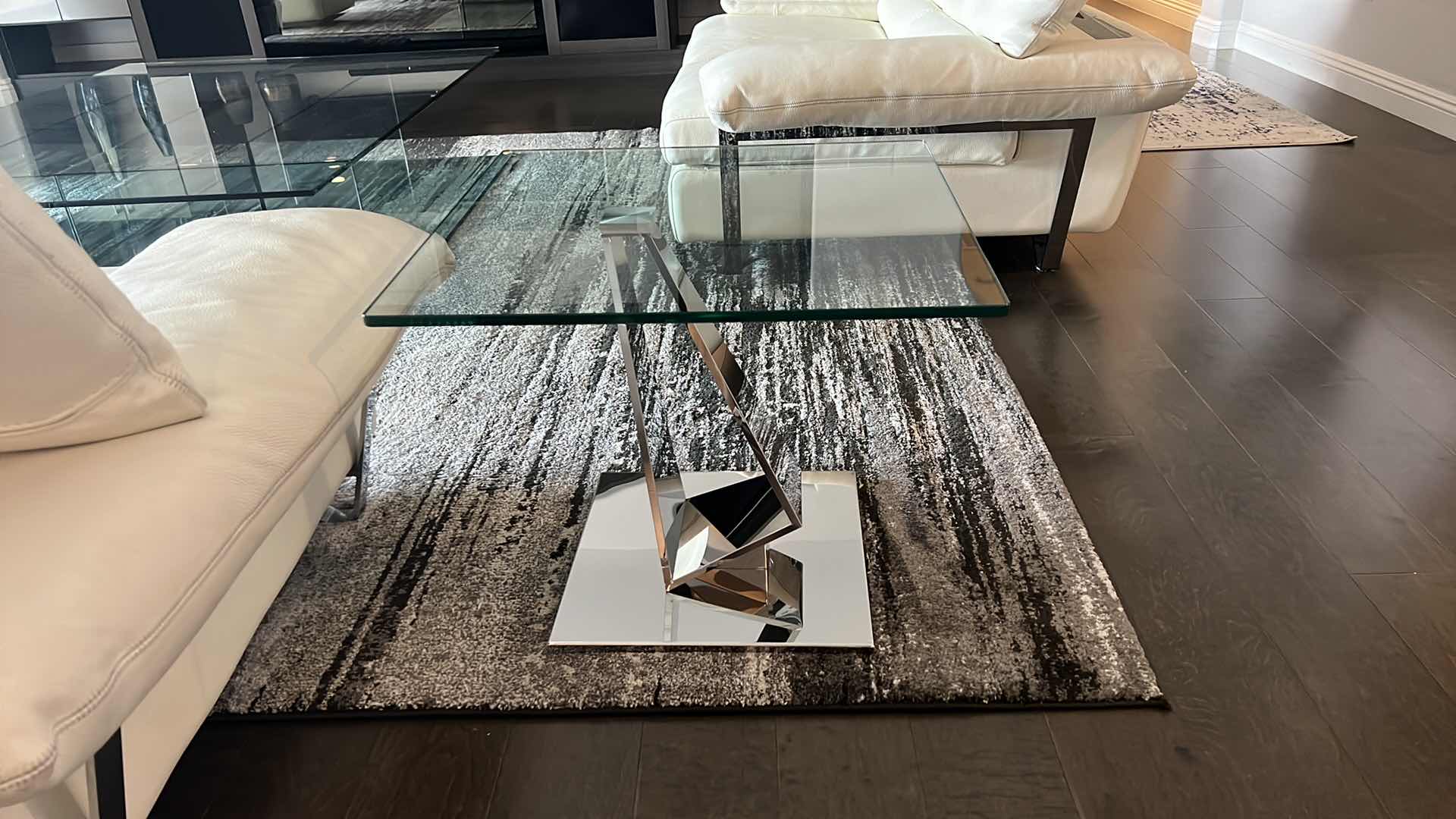 Photo 1 of CONTEMPORY SIERRA END TABLE W 1/2" TEMPERED GLASS AND POLISHED STAINLESS-STEEL BASE (23.5" X D 23.5" H20")