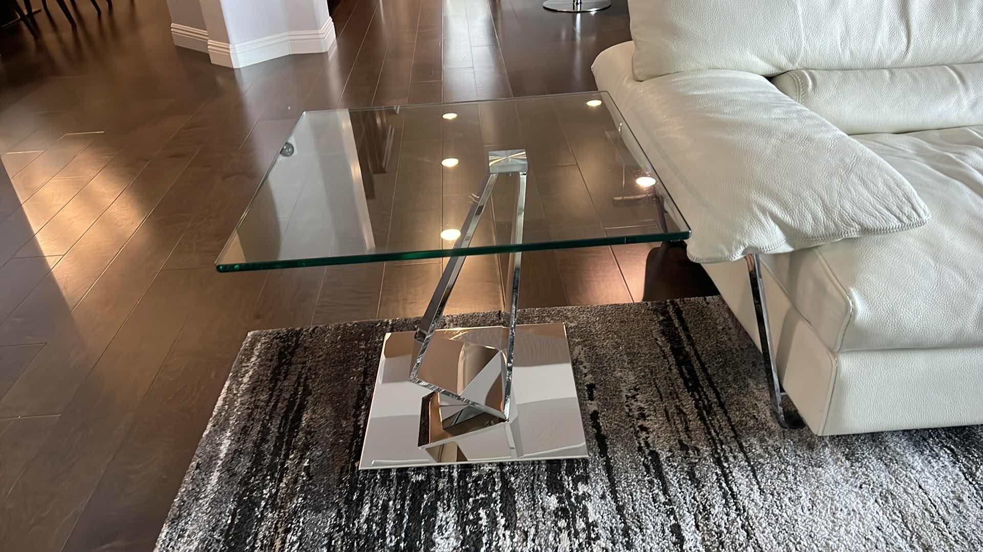 Photo 1 of CONTEMPORY SIERRA END TABLE W 1/2" TEMPERED GLASS AND POLISHED STAINLESS-STEEL BASE (23.5" X D 23.5" H20")