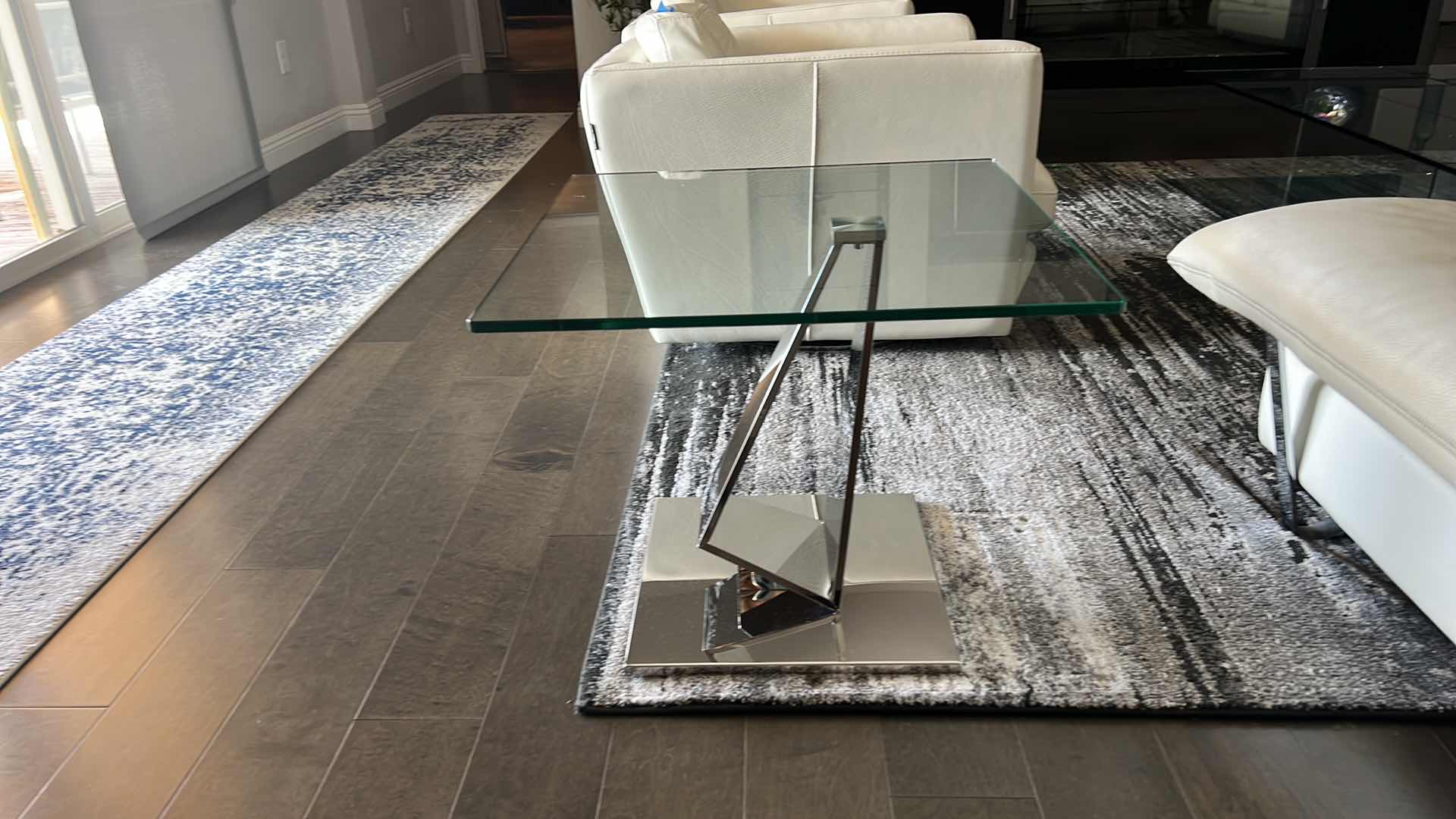 Photo 1 of CONTEMPORY SIERRA END TABLE W 1/2" TEMPERED GLASS AND POLISHED STAINLESS-STEEL BASE (W 23.5" x D 23.5" x H 20")