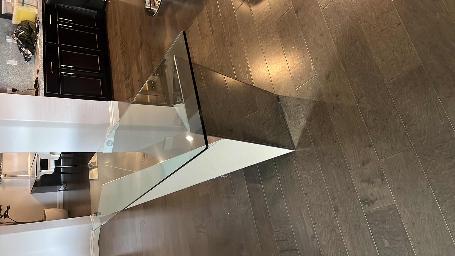 Photo 1 of HIGH-END DESIGNER MODERN GLASS TOP W CHROME AND BLACK MARBLE BASE SOFA TABLE 63” x 20” H30”