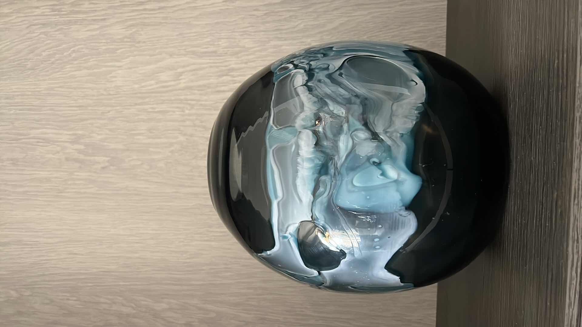 Photo 4 of 34” ROUND UTTERMOST GLASS VASE URN W BLUE SWIRL WAVES H12”