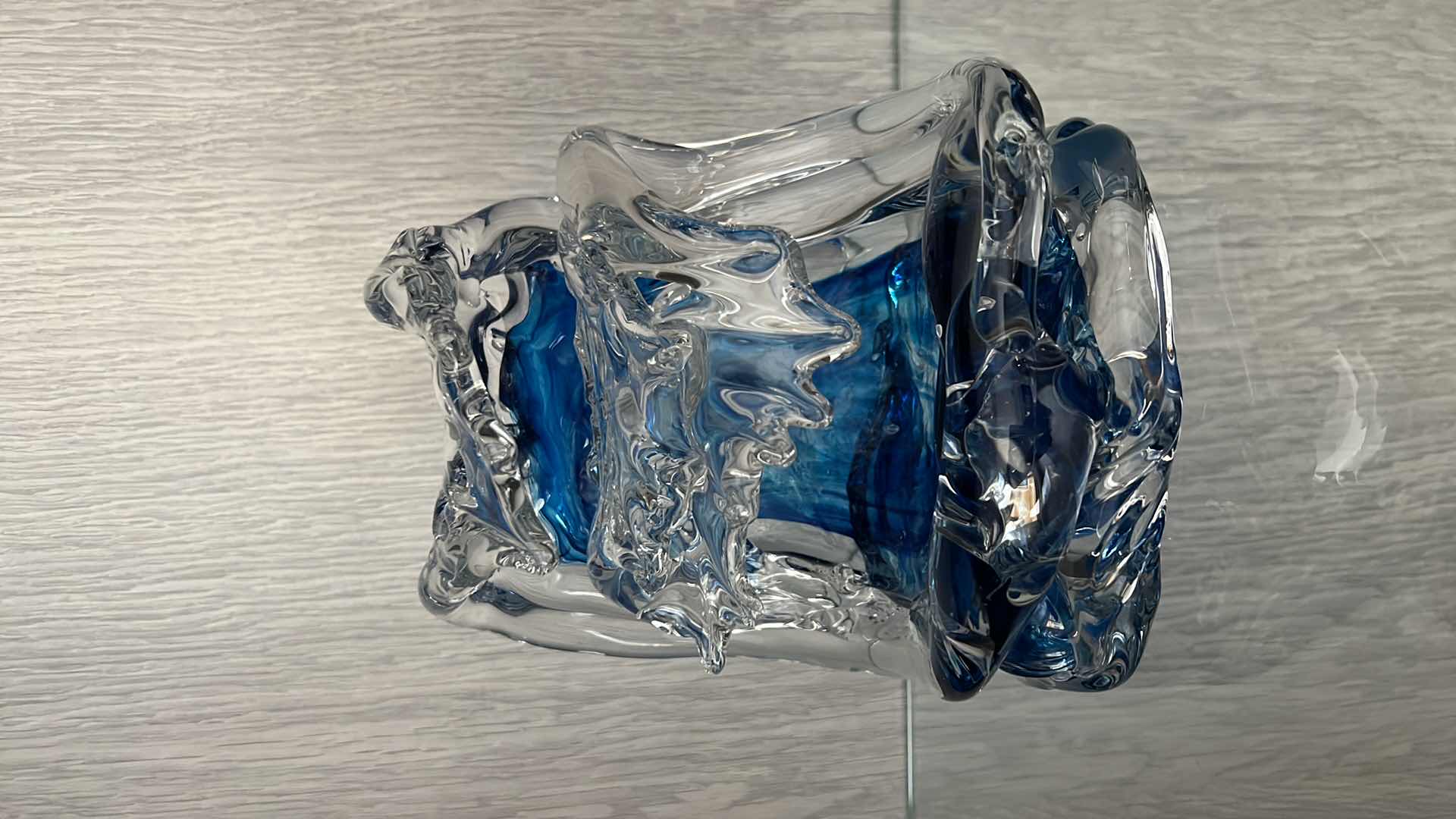 Photo 5 of DESIGNER DAVID WIGHT HAND BLOWN GLASS TSUNAMI DOUBLE WAVES AND LAVA BURST COLBALT BLUE SCULPTURE W8” H8”