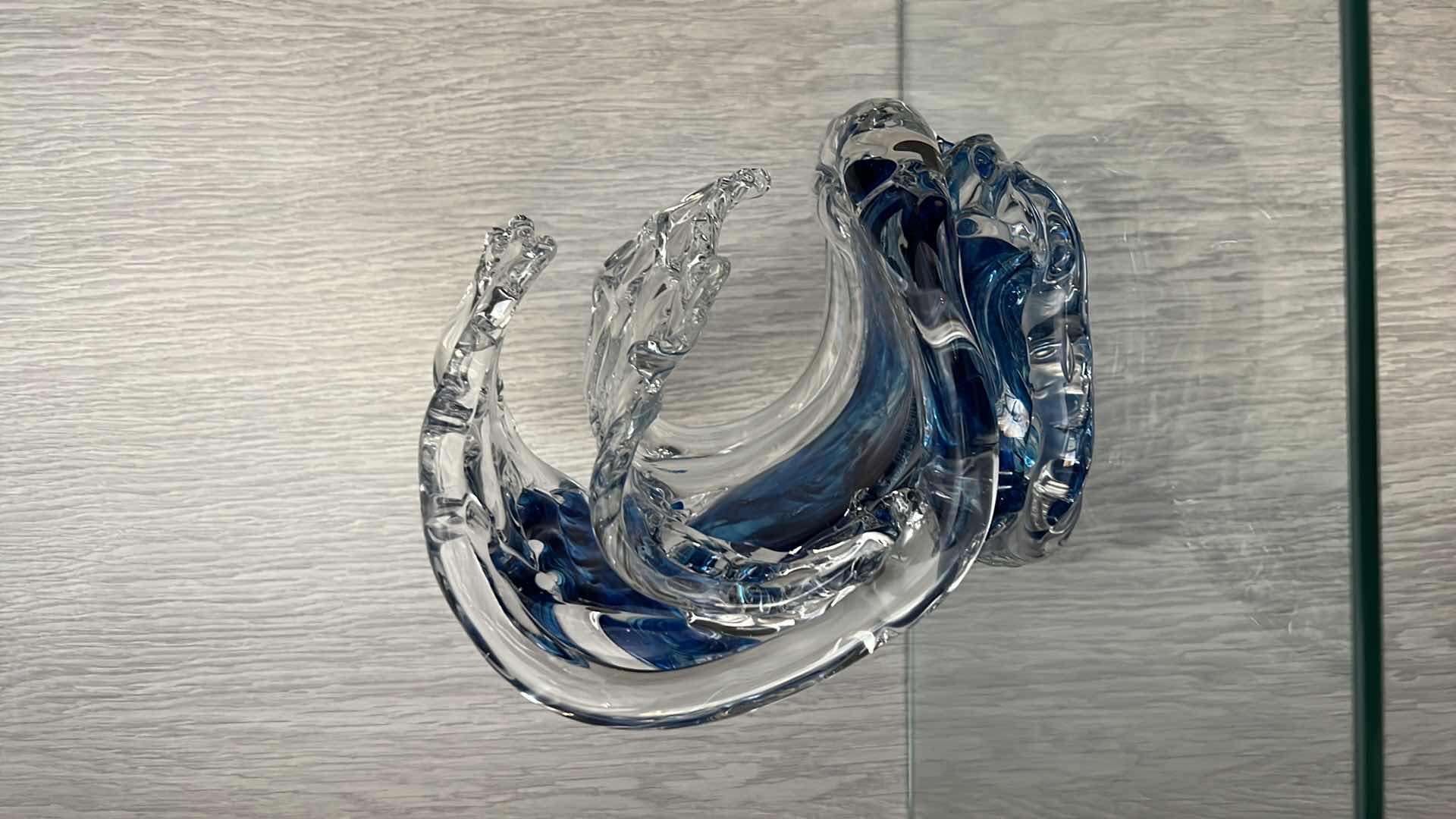 Photo 1 of DESIGNER DAVID WIGHT HAND BLOWN GLASS TSUNAMI DOUBLE WAVES AND LAVA BURST COLBALT BLUE SCULPTURE W8” H8”