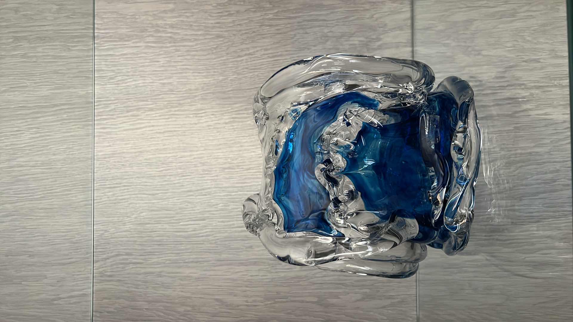 Photo 3 of DESIGNER DAVID WIGHT HAND BLOWN GLASS TSUNAMI DOUBLE WAVES AND LAVA BURST COLBALT BLUE SCULPTURE W8” H8”