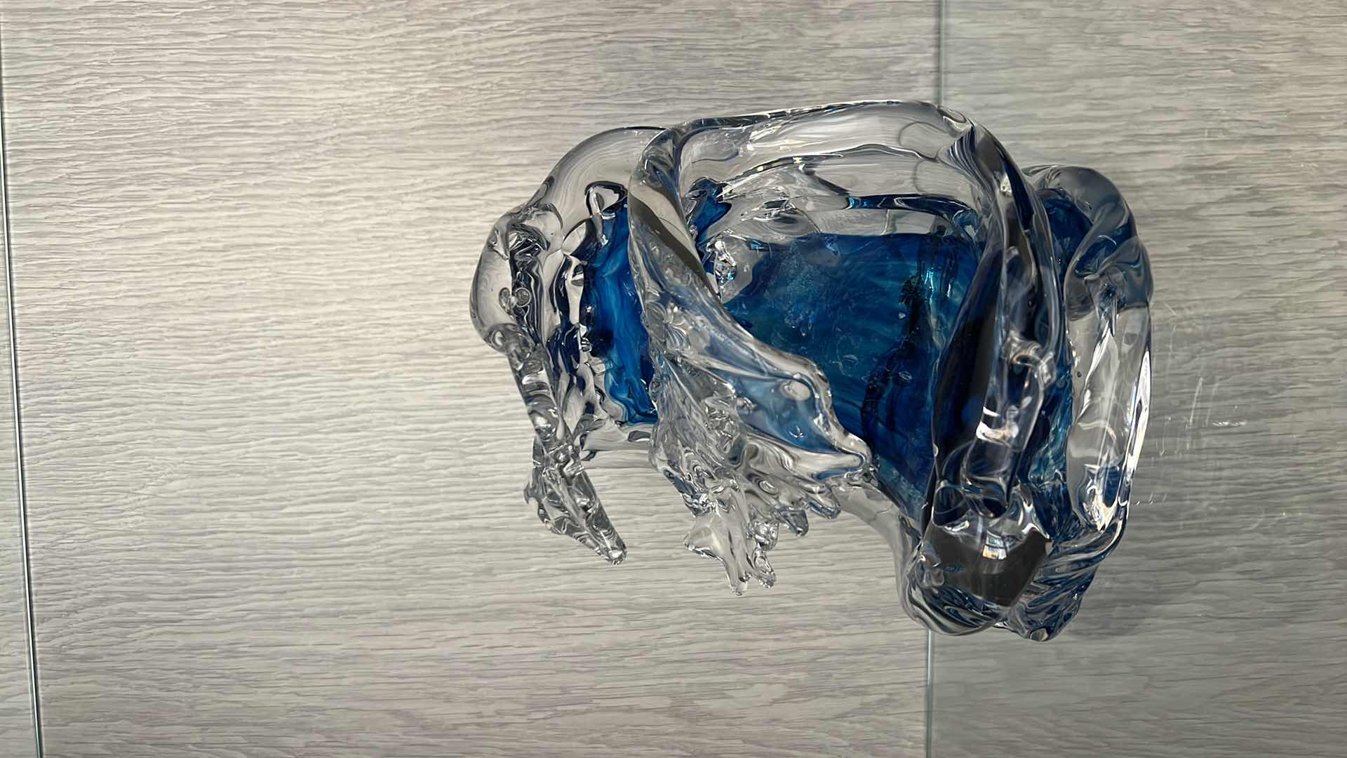 Photo 1 of DESIGNER DAVID WIGHT HAND BLOWN GLASS TSUNAMI DOUBLE WAVES AND LAVA BURST COLBALT BLUE SCULPTURE W8” H8”