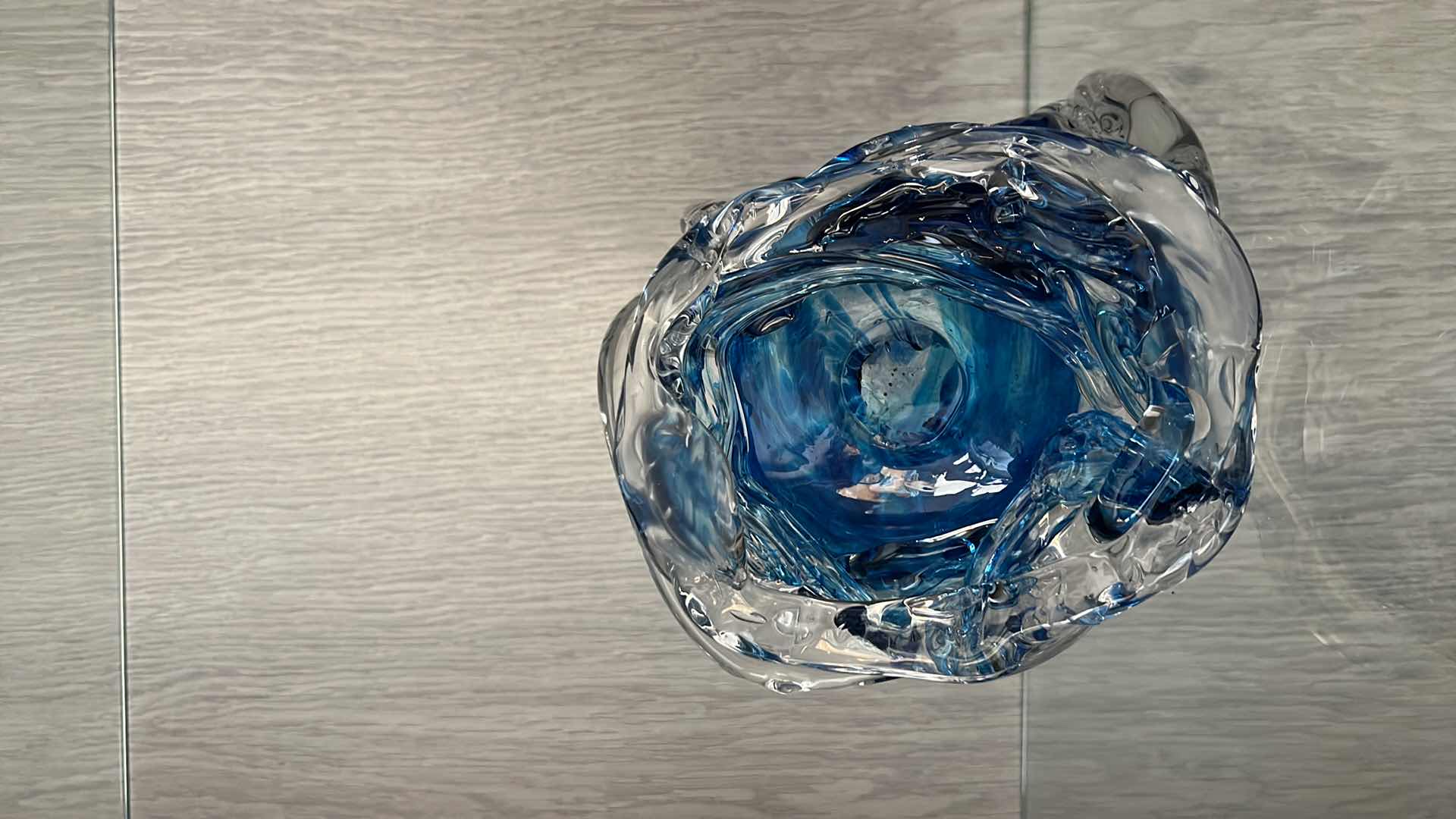 Photo 4 of DESIGNER DAVID WIGHT HAND BLOWN GLASS TSUNAMI DOUBLE WAVES AND LAVA BURST COLBALT BLUE SCULPTURE W8” H8”