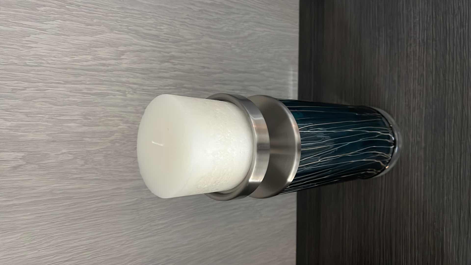 Photo 1 of ALMANZORA TEAL GLASS CANDLE HOLDER BY DAVID FRISCH H17”