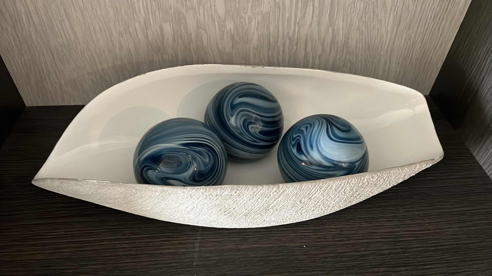 Photo 1 of GLASS SHELL BOWL W 3-BLUE GLASS BALLS