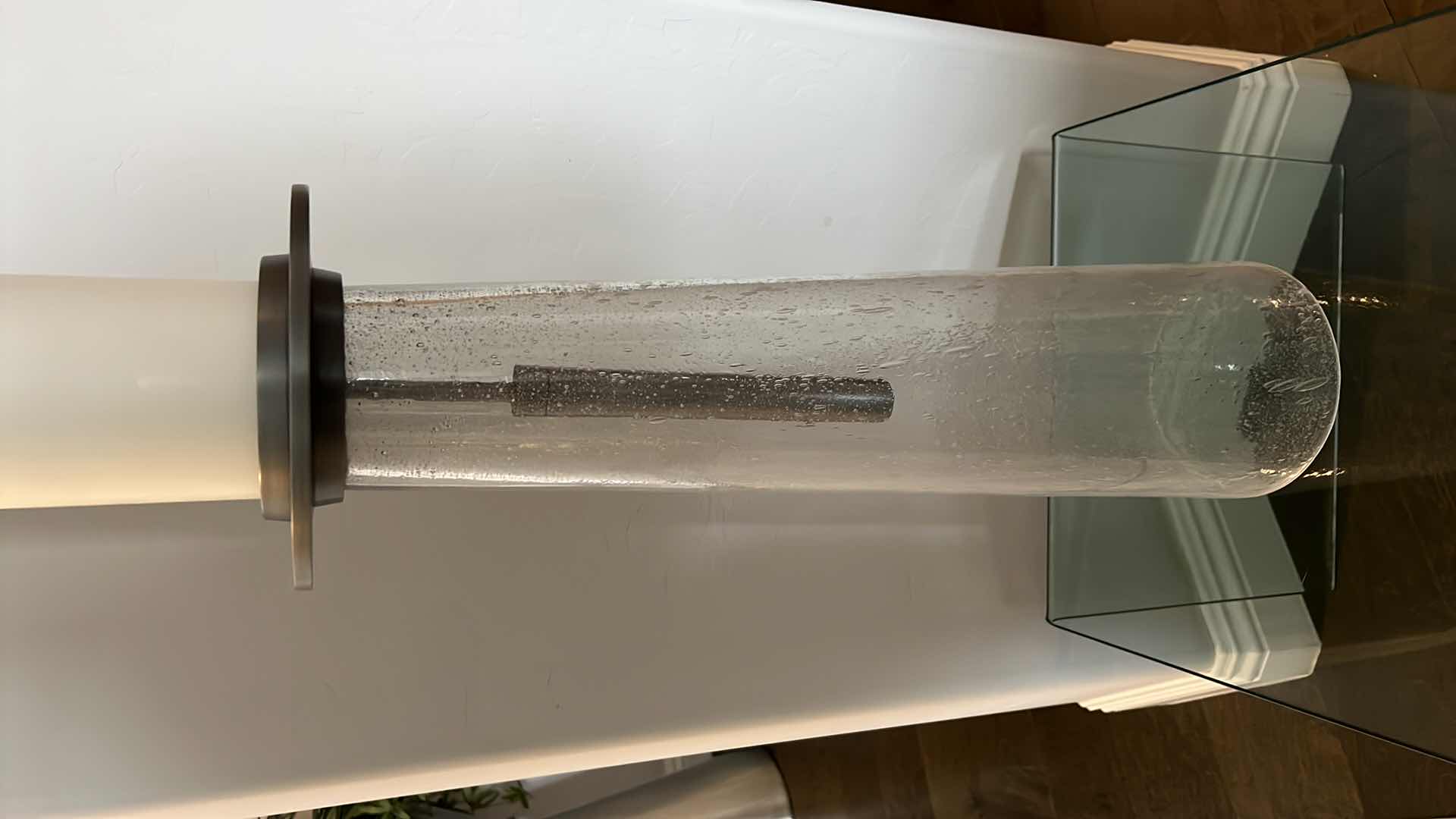 Photo 1 of GLOBAL VIEWS ELEGANT MINIMALIST SEEDED GLASS PILLAR CANDLE HOLDER H19" W CANDLE H34”