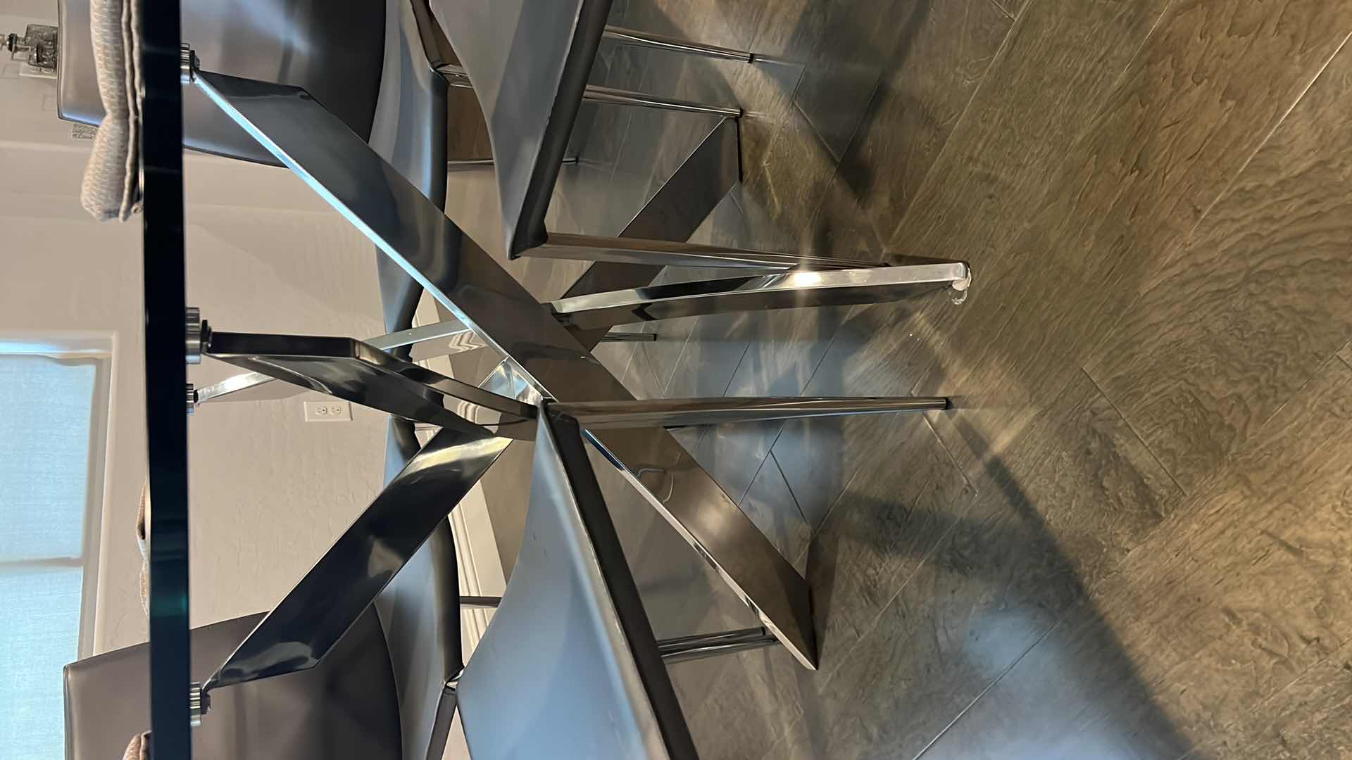 Photo 1 of DESIGNER KITCHEN TABLE W THICK GLASS TOP AND CHROME BASE W 4-SIDE CHAIRS