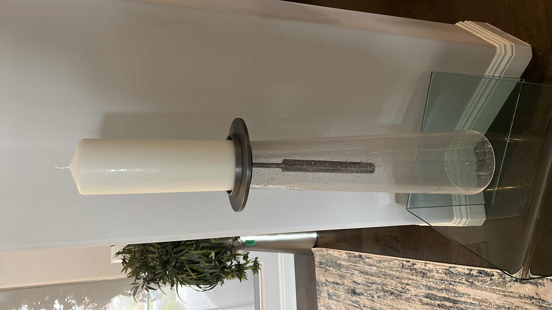 Photo 1 of GLOBAL VIEWS ELEGANT MINIMALIST SEEDED GLASS PILLAR CANDLE HOLDER H19" W CANDLE H34”