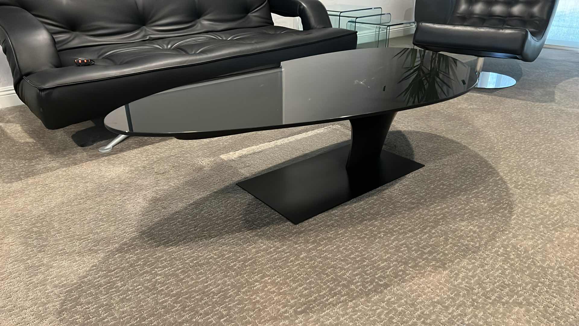 Photo 1 of ROCHE BOBLOIS BLACK GLASS OVAL SHAPED COFFEE TABLE 59” x 30” H17”