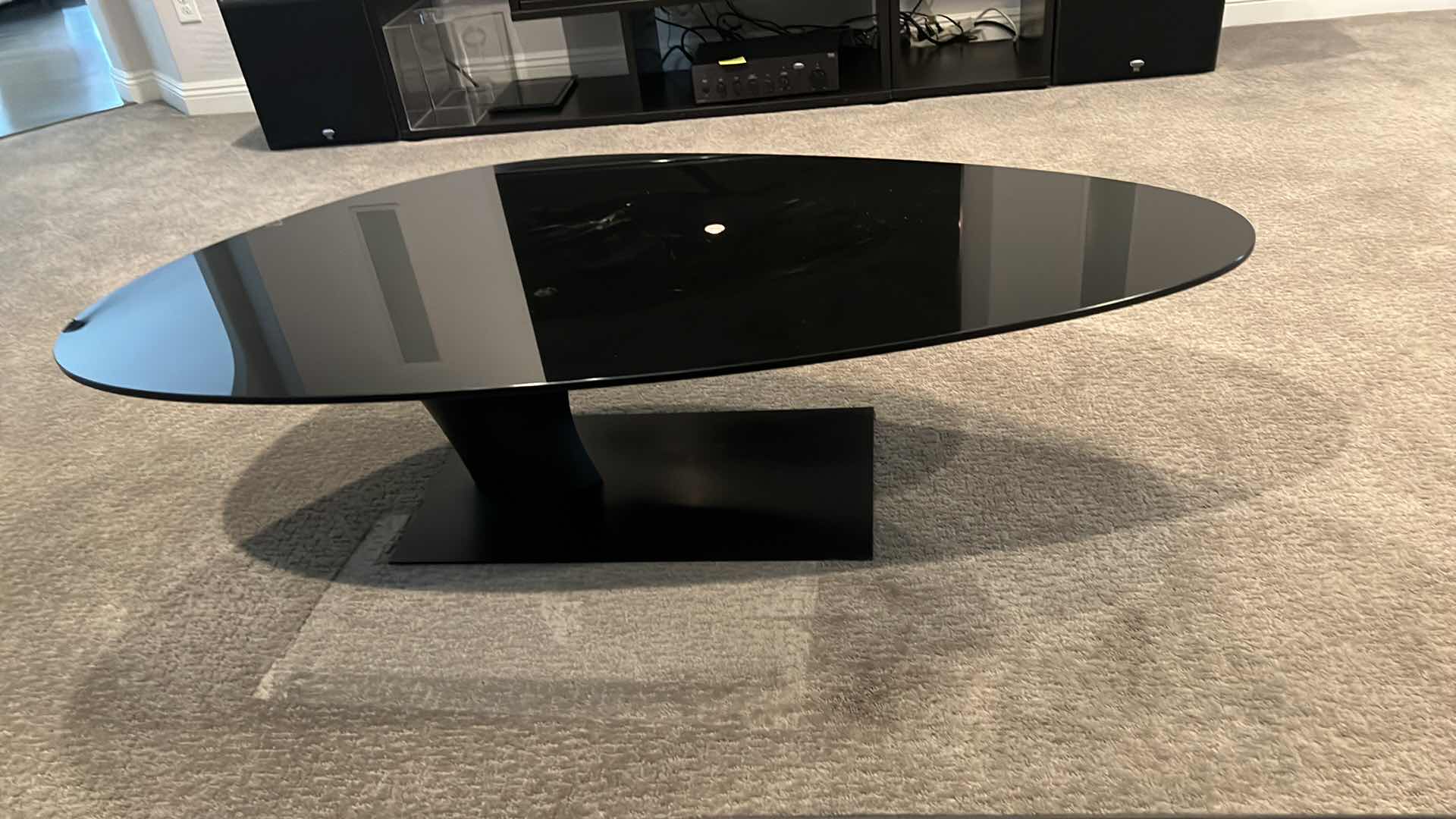 Photo 1 of ROCHE BOBLOIS BLACK GLASS OVAL SHAPED COFFEE TABLE 59” x 30” H17”