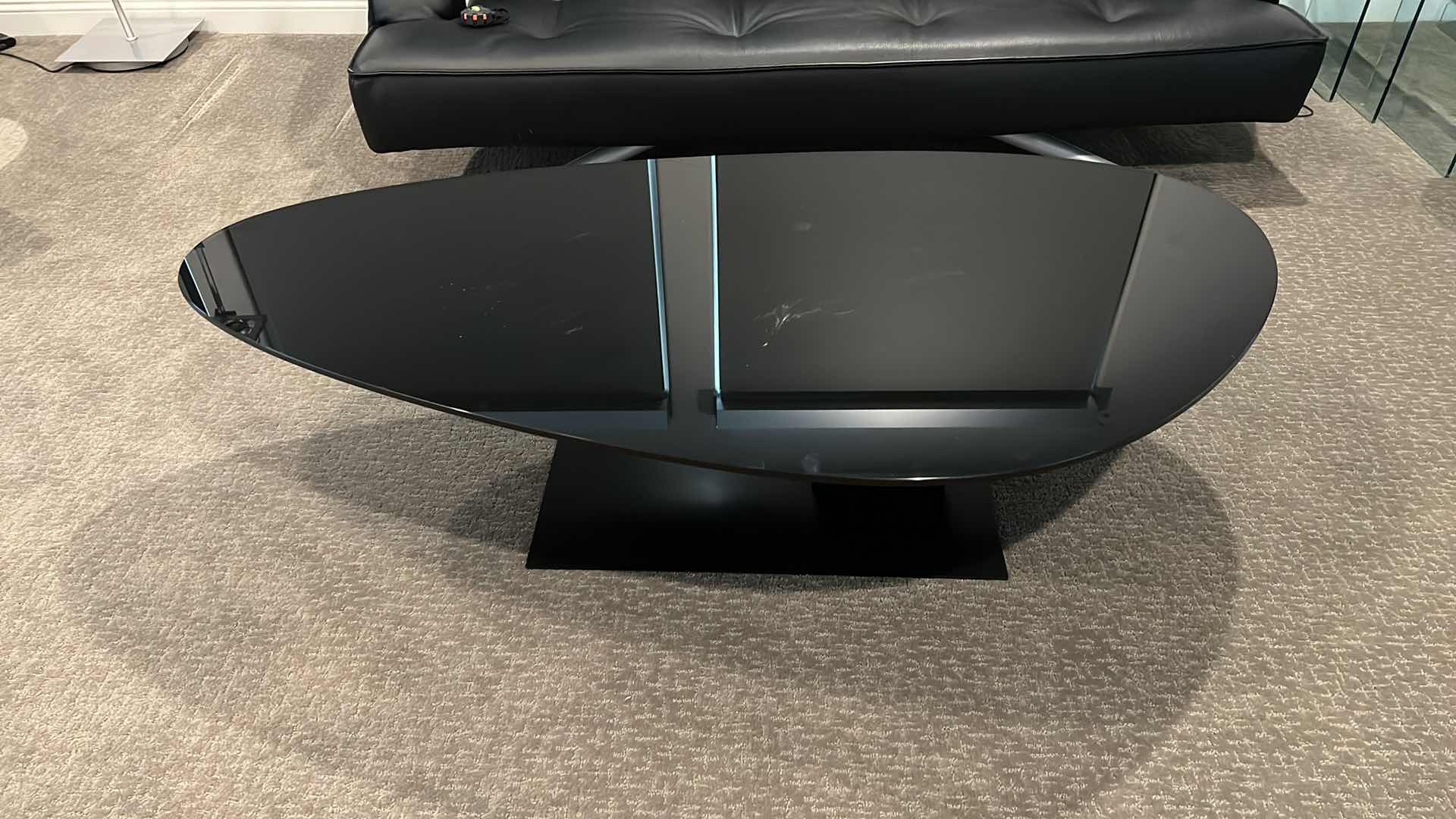 Photo 1 of ROCHE BOBLOIS BLACK GLASS OVAL SHAPED COFFEE TABLE 59” x 30” H17”