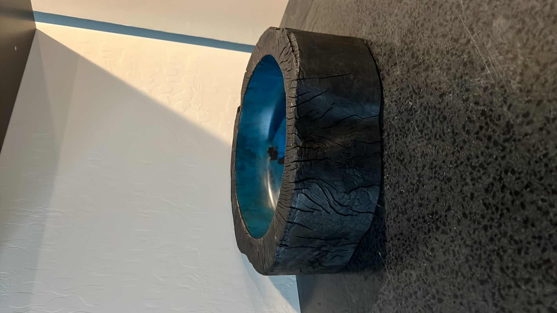 Photo 1 of 15” ROUND UTTERMOST BLACK TREE TRUNK WOOD BOWL W TURQUOISE LINING