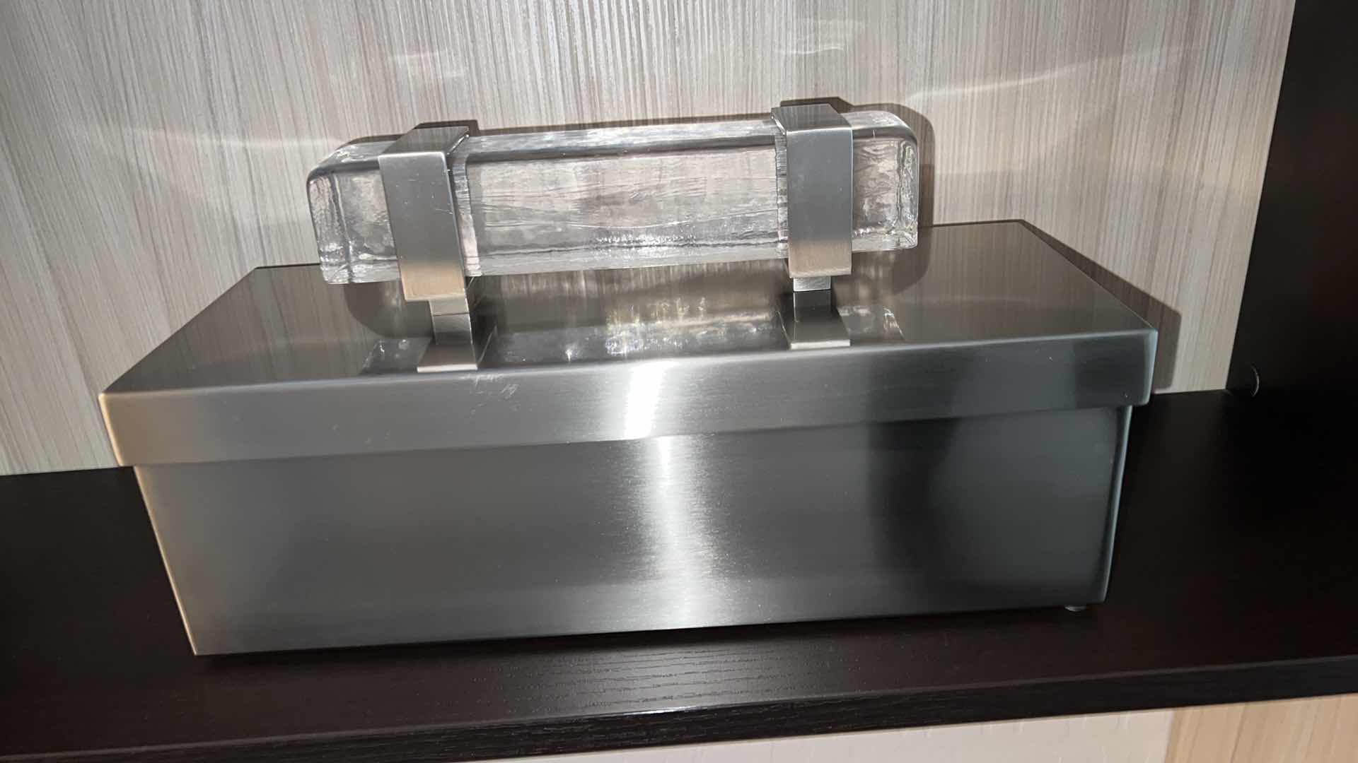 Photo 1 of HEAVY STAINLESS STEEL BOX W GLASS HANDLE 15” x 6” H9”