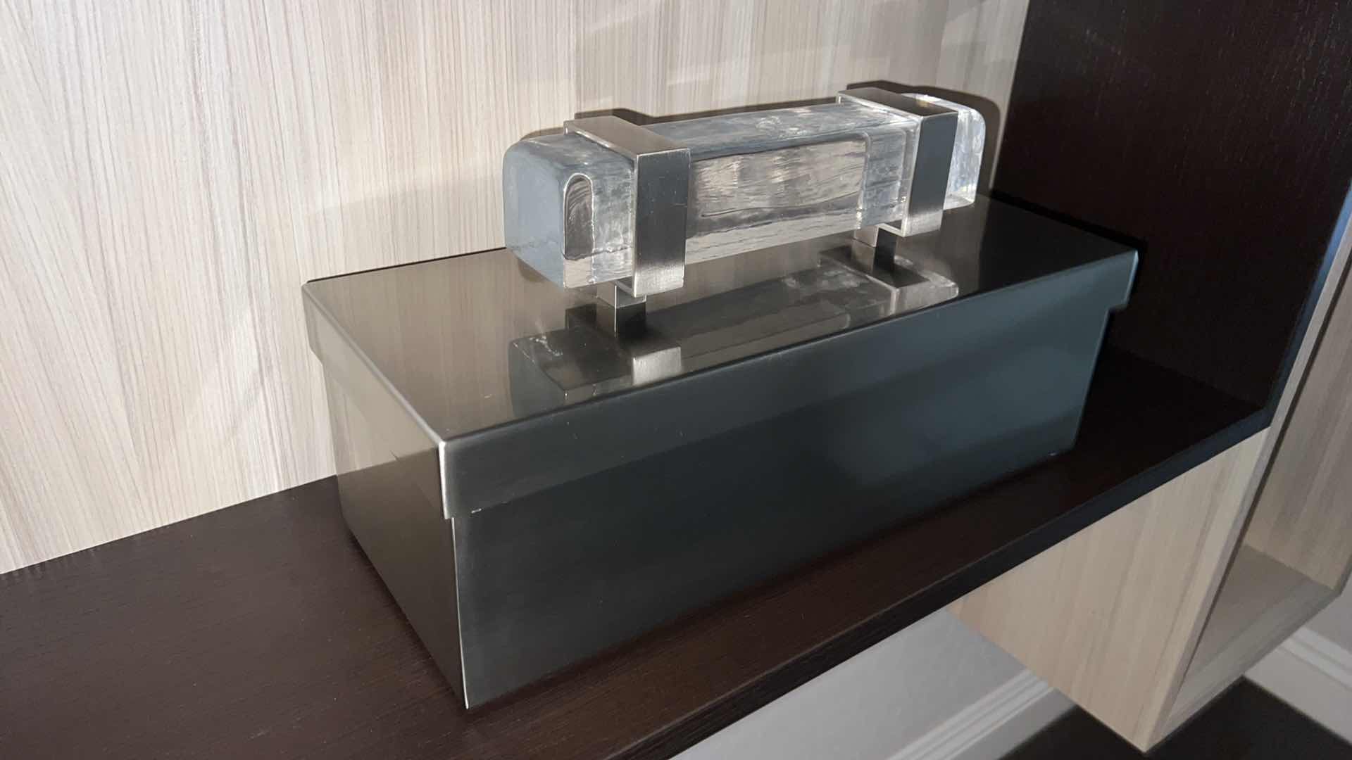 Photo 1 of HEAVY STAINLESS STEEL BOX W GLASS HANDLE 15” x 6” H9”