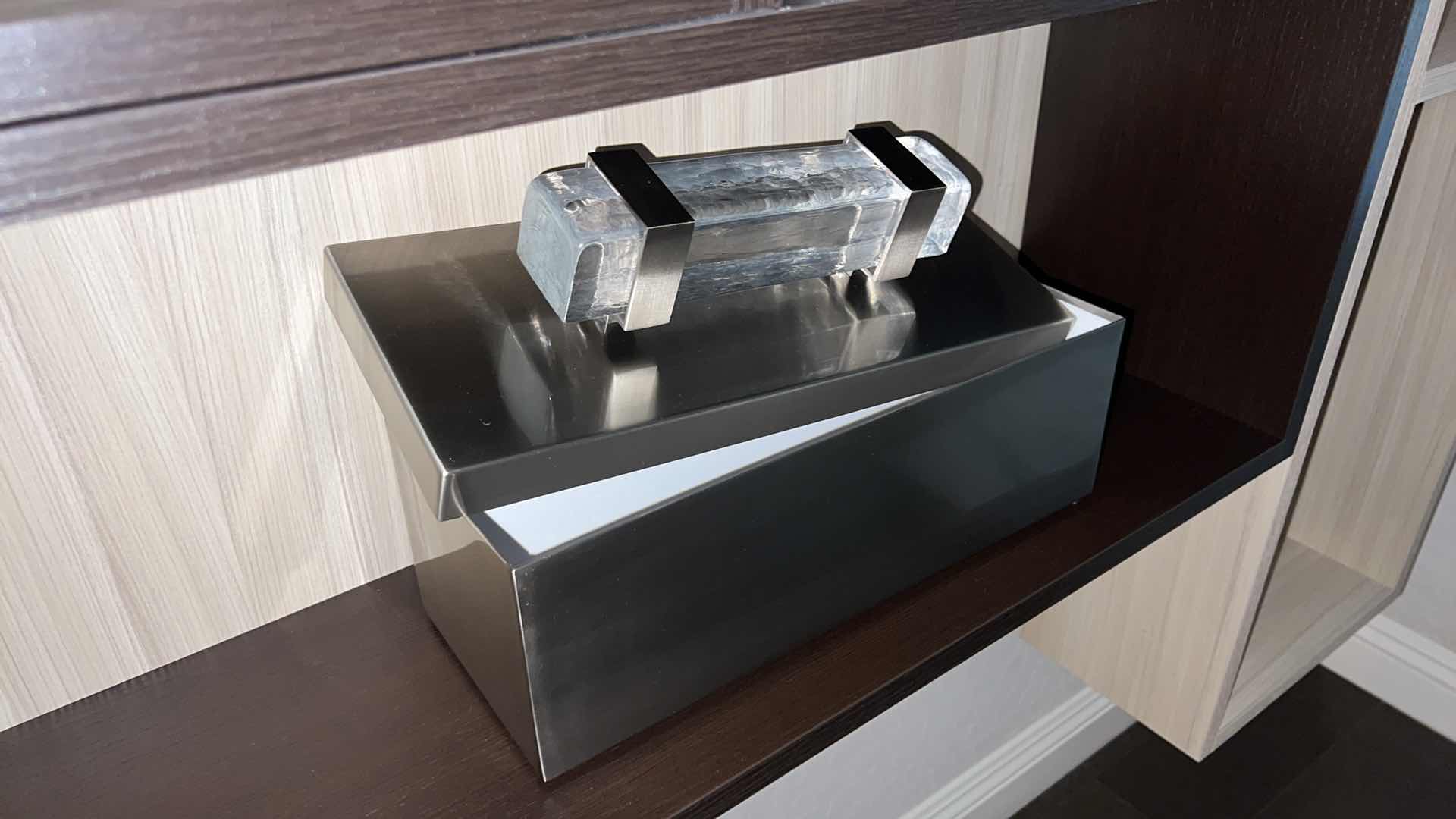 Photo 1 of HEAVY STAINLESS STEEL BOX W GLASS HANDLE 15” x 6” H9”