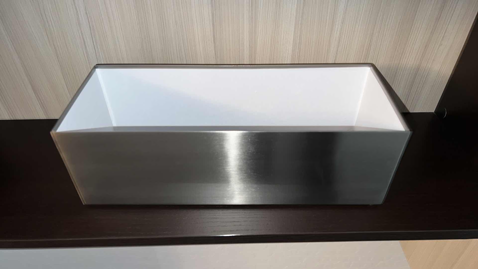 Photo 1 of HEAVY STAINLESS STEEL BOX W GLASS HANDLE 15” x 6” H9”