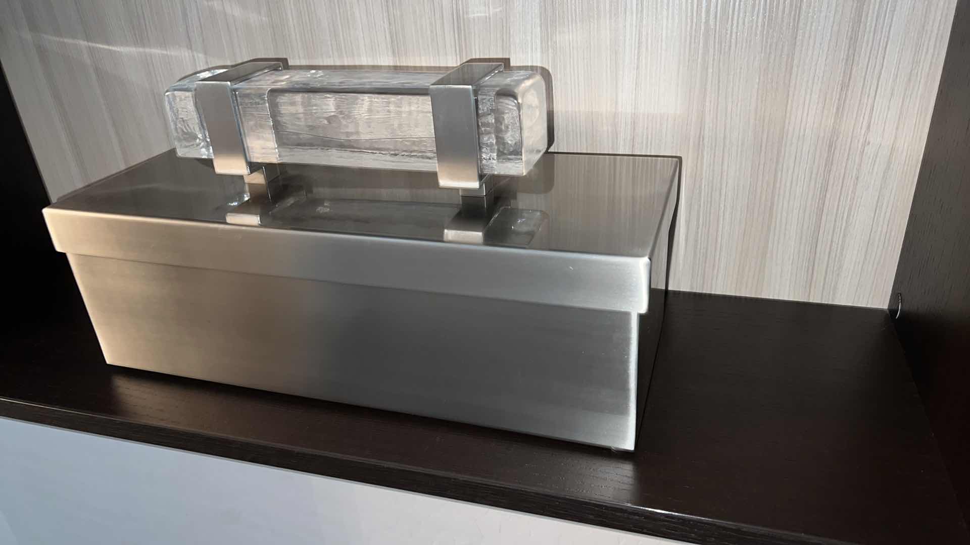 Photo 1 of HEAVY STAINLESS STEEL BOX W GLASS HANDLE 15” x 6” H9”