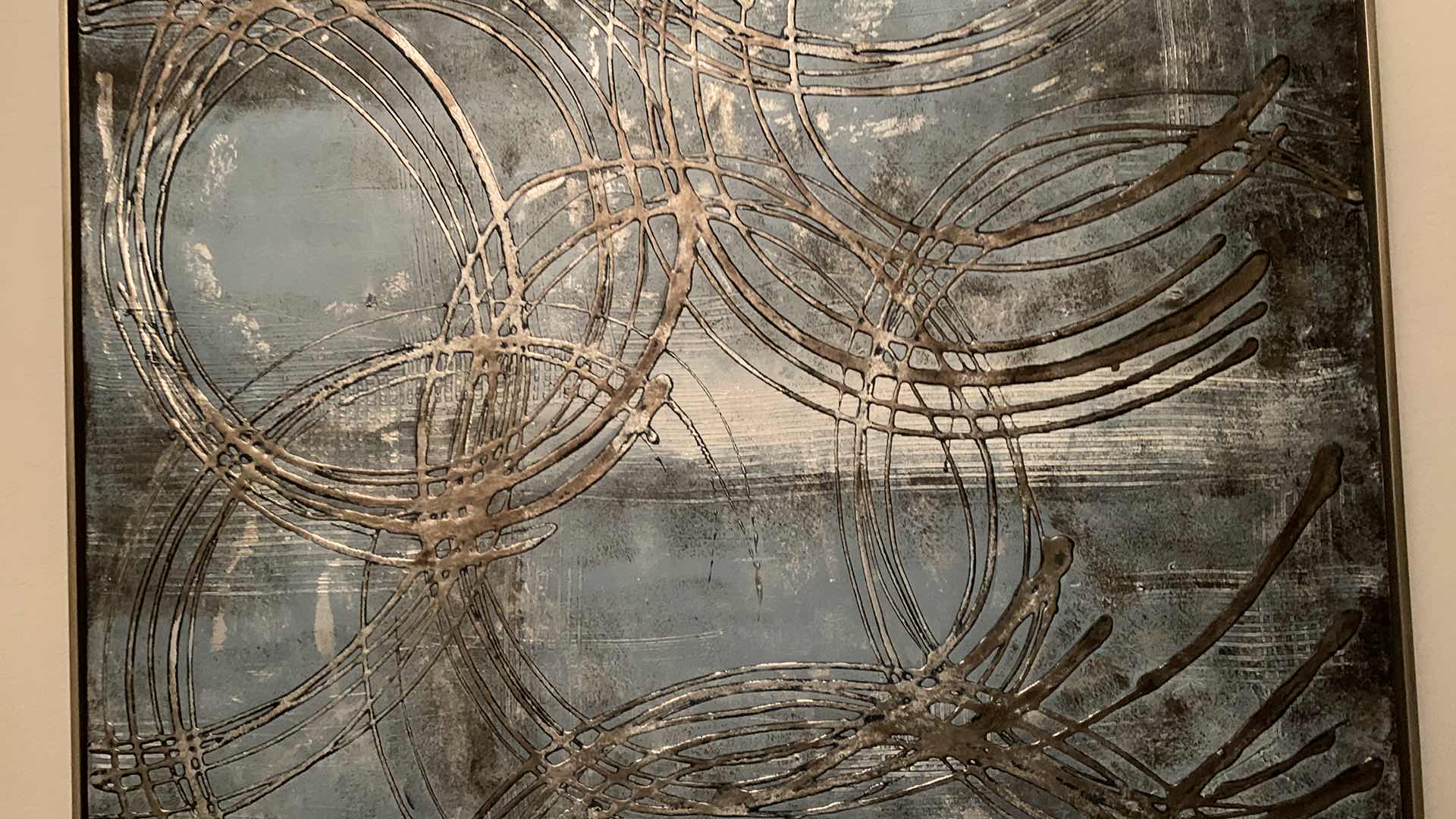 Photo 1 of FRAMED ARTWORK, BLUE WHITE SILVER TEXTURED ABSTRACT 46” x 46”