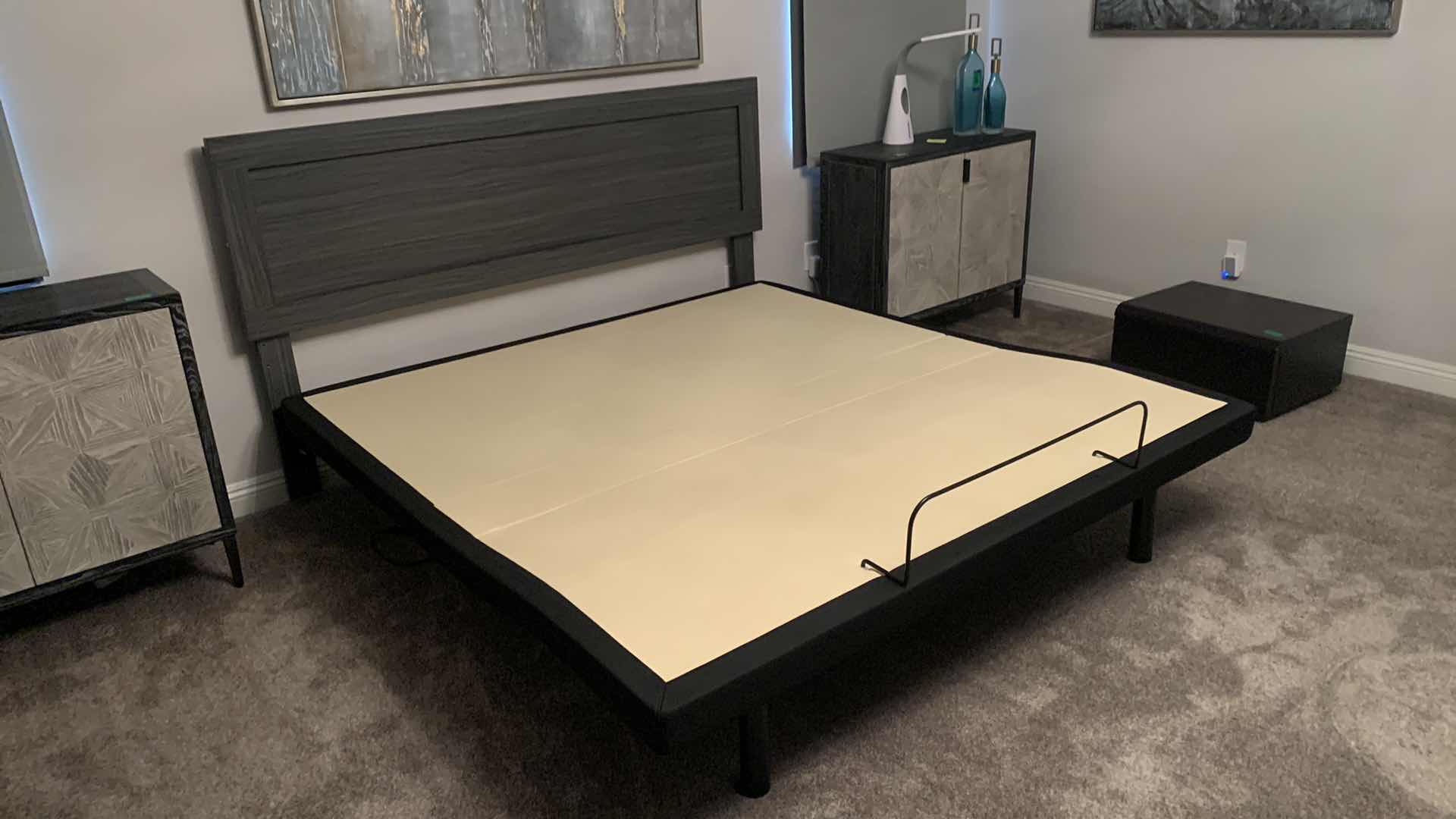 Photo 1 of KING GRAY WOOD TONE PLATFORM BED FRAME WITH HEADBOARD (NO MATTERESS)