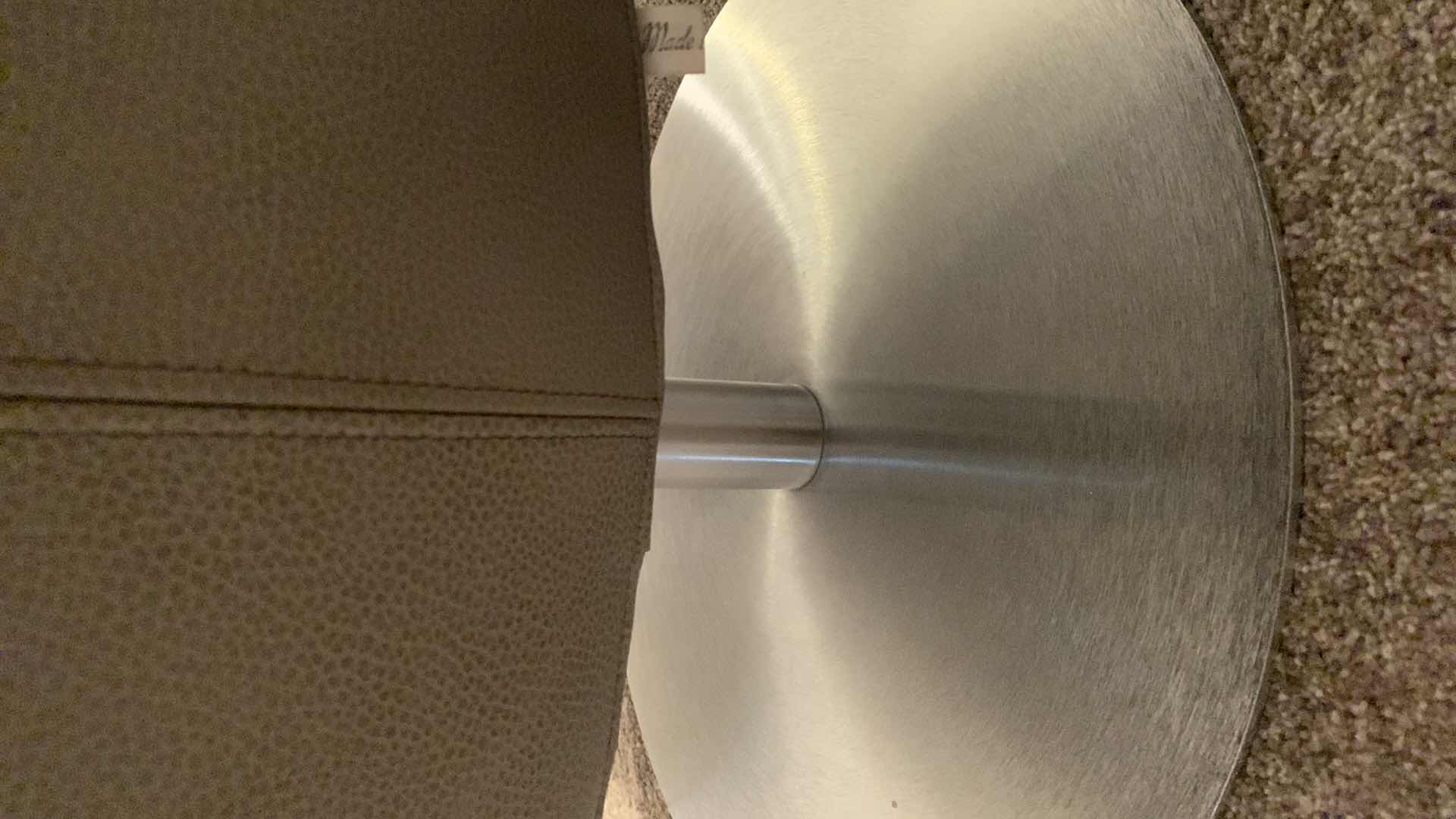 Photo 6 of DESIGNER ROCHE BOBOIS GRAY LEATHER SWIVEL LOW SEATING OCCASIONAL CHAIR W POLISHED CHROME BASE