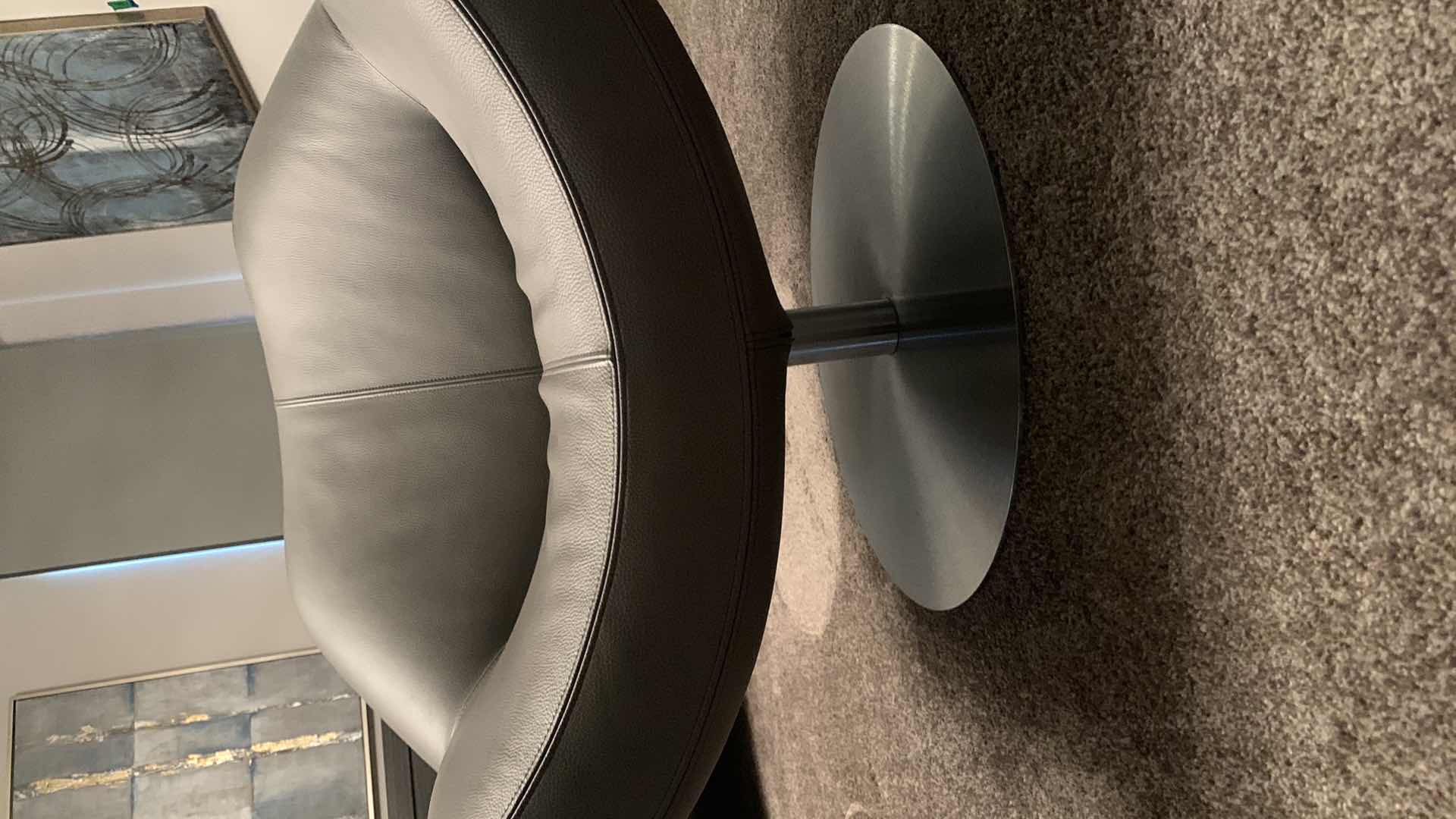 Photo 3 of DESIGNER ROCHE BOBOIS GRAY LEATHER SWIVEL LOW SEATING OCCASIONAL CHAIR W POLISHED CHROME BASE