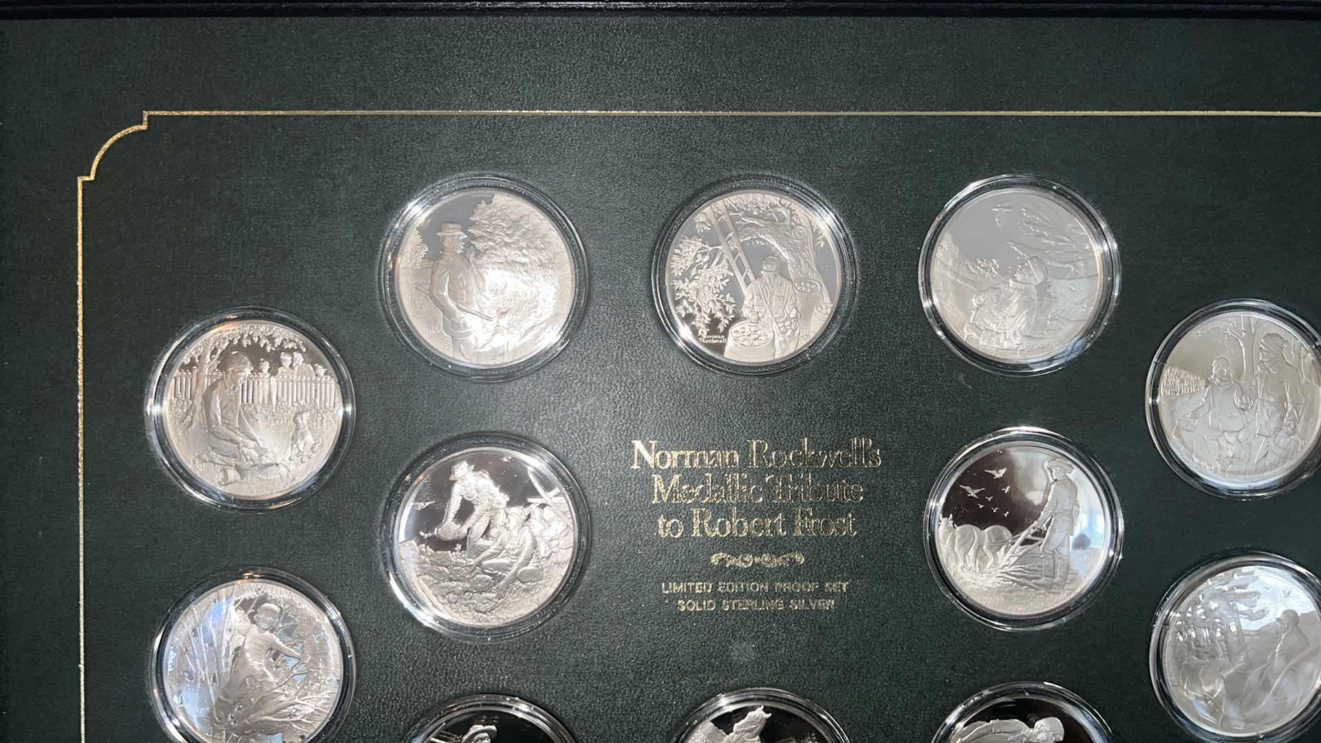 Photo 1 of NORMAN ROCKWELL’S MEDALLIC TRIBUTE TO ROBERT FROST -LIMITED EDITION PROOF SET SOLID STERLING SILVER