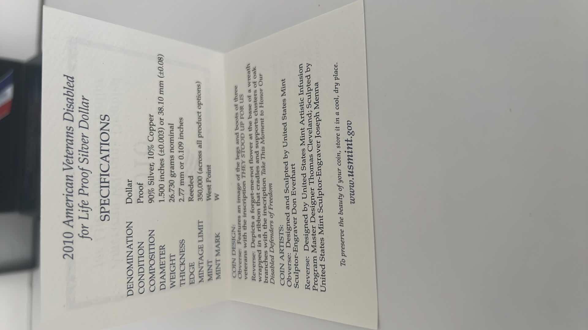 Photo 1 of 2010 AMERICAN VETERAN DISABLED FOR LIFE COMMEMORATIVE SILVER DOLLR -UNITED STATES MINT