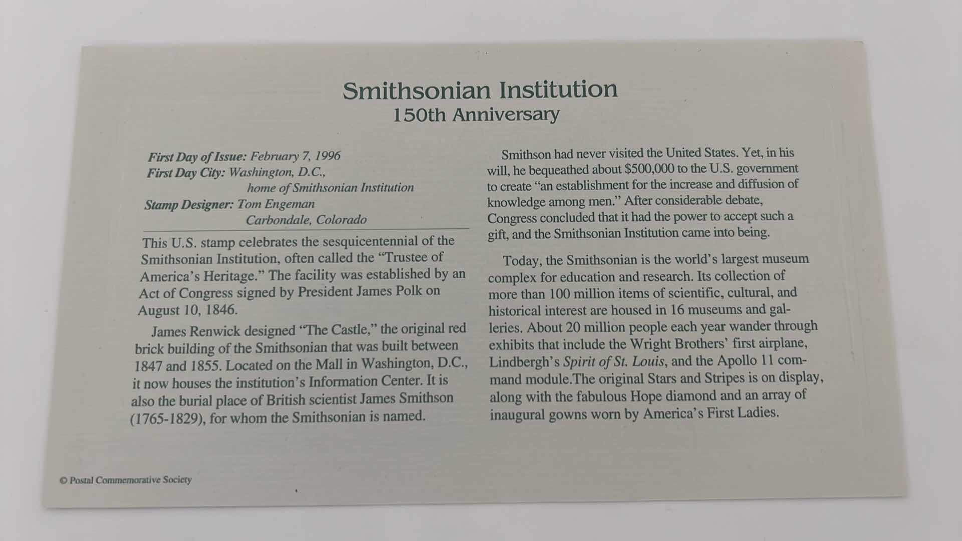 Photo 1 of 2-SMITHSONIAN INSTITUTE 150th ANNIVERSARY 32 CENT COLLECTORS 24K SURFACE REAL GOLD REPLICAS STAMPS