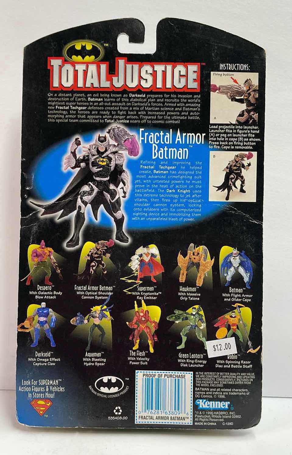 Photo 1 of NIB DC COMICS TOTAL JUSTICE LEAGUE FRACTAL ARMOR BATMAN ACTION FIGURE W/ OPTICAL SHOULDER CANNON SYSTEM- RETAIL PRICE $ 12.00