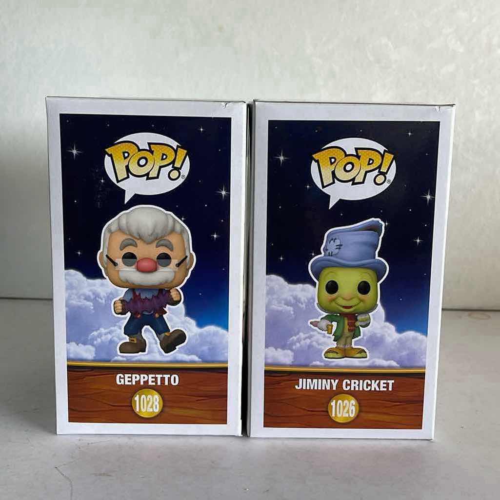 Photo 1 of NIB FUNKO POP DISNEY PINOCCHIO SERIES GEPPETTO #1028 & JIMINY CRICKET #1026 - RETAIL PRICE $35.99