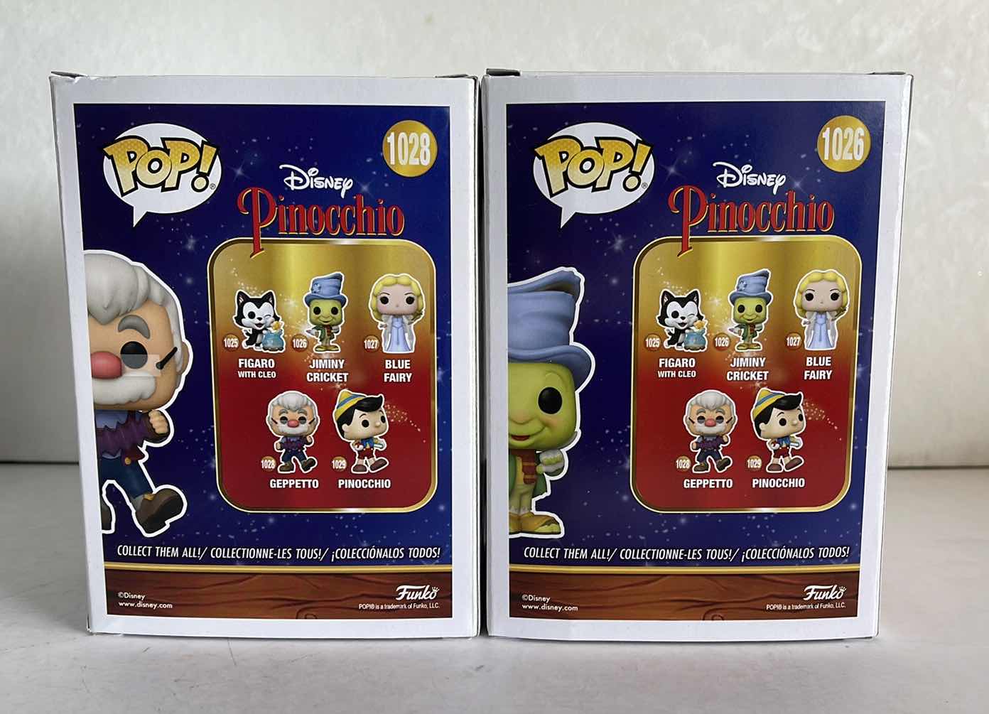 Photo 1 of NIB FUNKO POP DISNEY PINOCCHIO SERIES GEPPETTO #1028 & JIMINY CRICKET #1026 - RETAIL PRICE $35.99