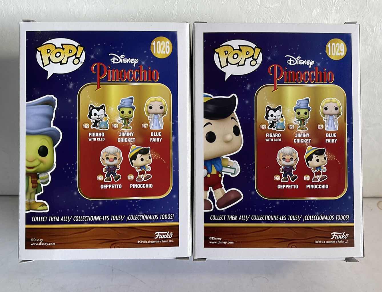Photo 1 of NIB FUNKO POP DISNEY PINOCCHIO SERIES PINOCCHIO#1029 & JIMINY CRICKET #1026 - RETAIL PRICE $32.99