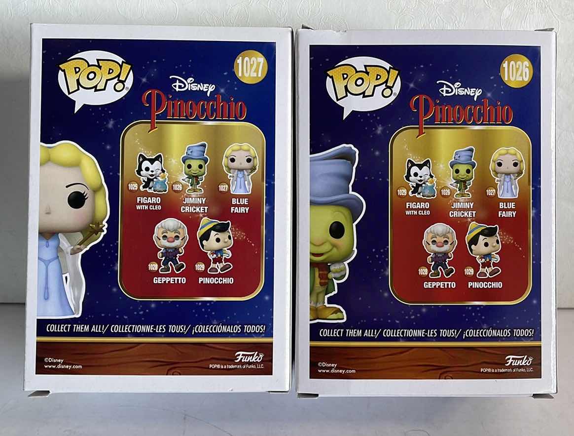 Photo 1 of NIB FUNKO POP DISNEY PINOCCHIO SERIES BLUE FAIRY #1027 & JIMINY CRICKET #1026 - RETAIL PRICE $35.99