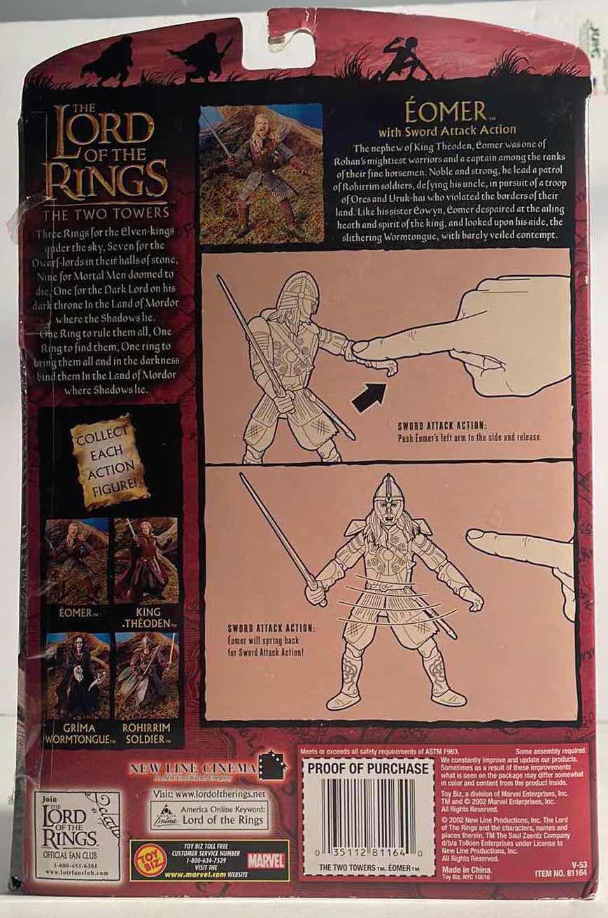 Photo 1 of NIB LORD OF THE RINGS THE TWO TOWERS “EOMER WITH SOWRD ATTACK” ACTION FIGURE - RETAIL PRICE $26.99