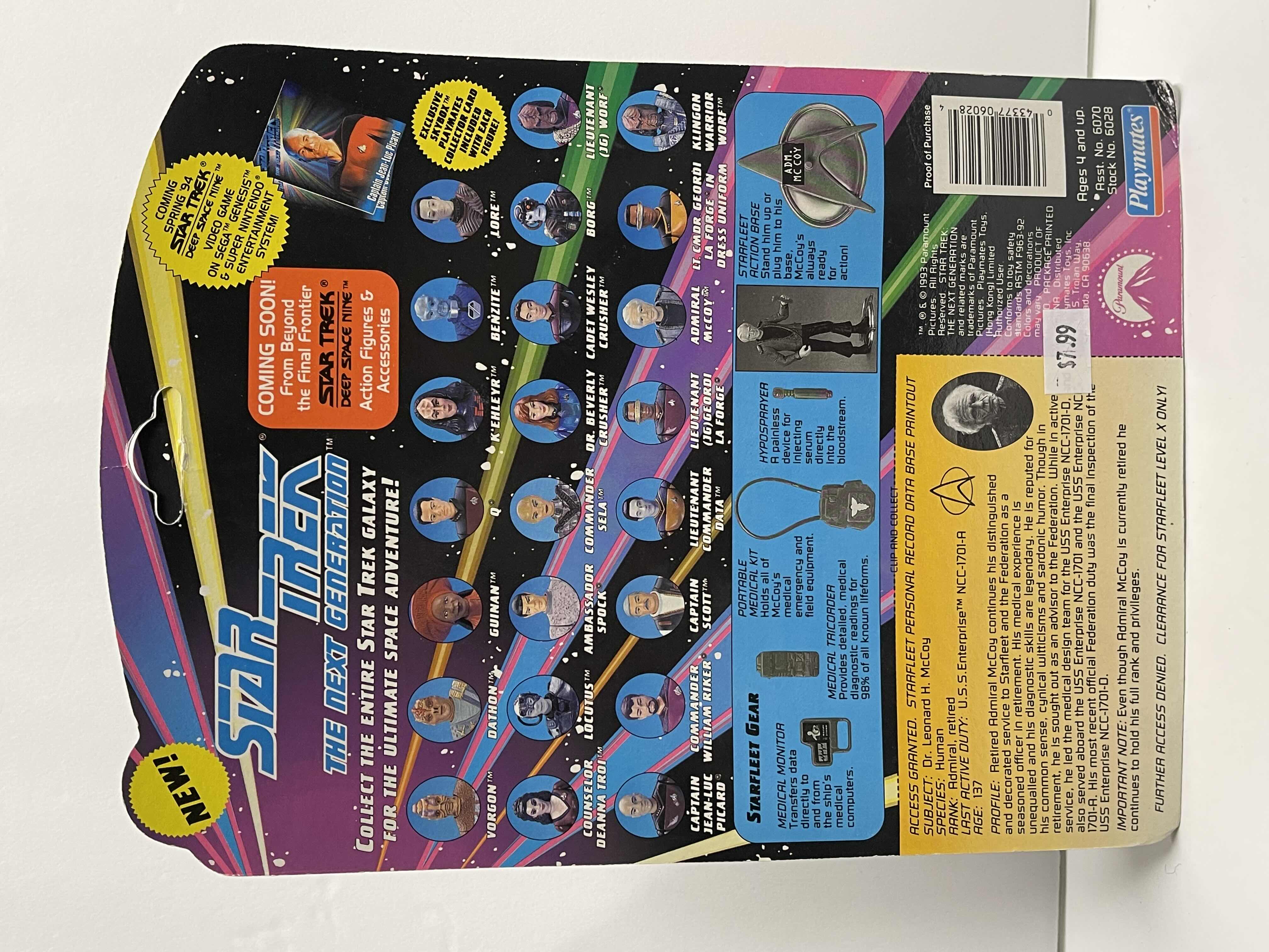 Photo 1 of NOS VINTAGE STAR TREK THE NEXT GENERATION “AMIRAL MCCOY” ACTION FIGURE- RETAIL PRICE $12.00’