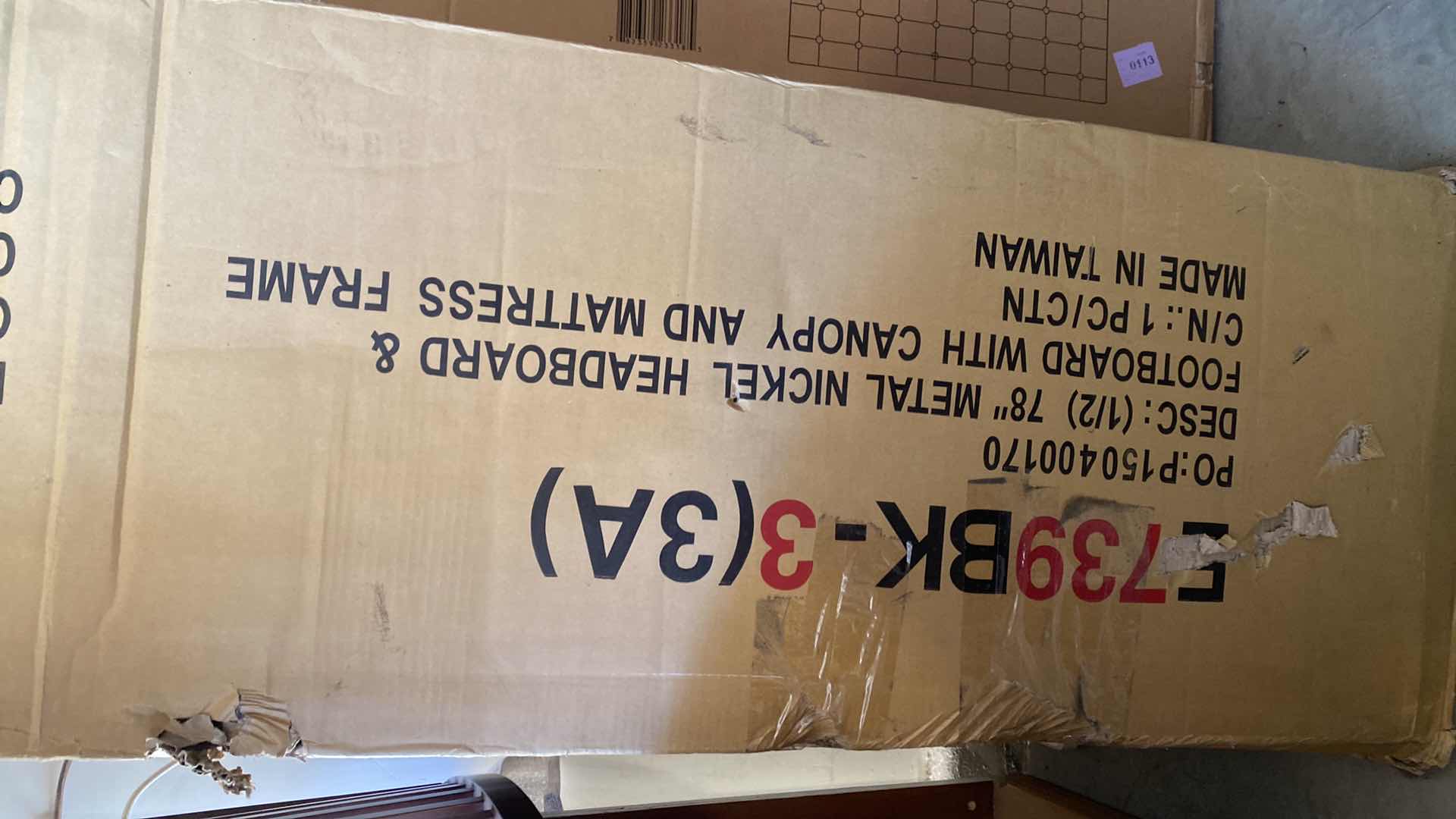 Photo 1 of METAL CANOPY BED WITH UPHOLSTERED HEADBOARD - KING SIZE OVERALL DIMENSIONS: 86 IN. LENGTH X 80.5 IN. WIDTH X 83 IN. HEIGHT TUFTED HEADBOARD - NEW IN BOX
