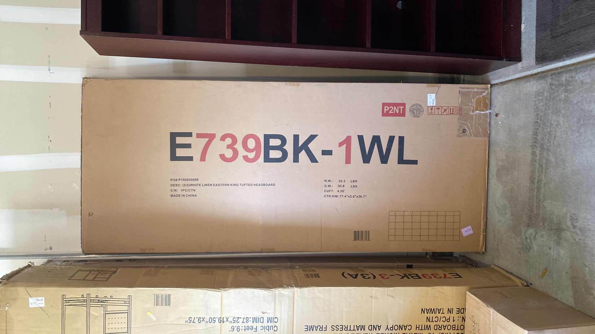 Photo 1 of METAL CANOPY BED WITH UPHOLSTERED HEADBOARD - KING SIZE OVERALL DIMENSIONS: 86 IN. LENGTH X 80.5 IN. WIDTH X 83 IN. HEIGHT TUFTED HEADBOARD - NEW IN BOX
