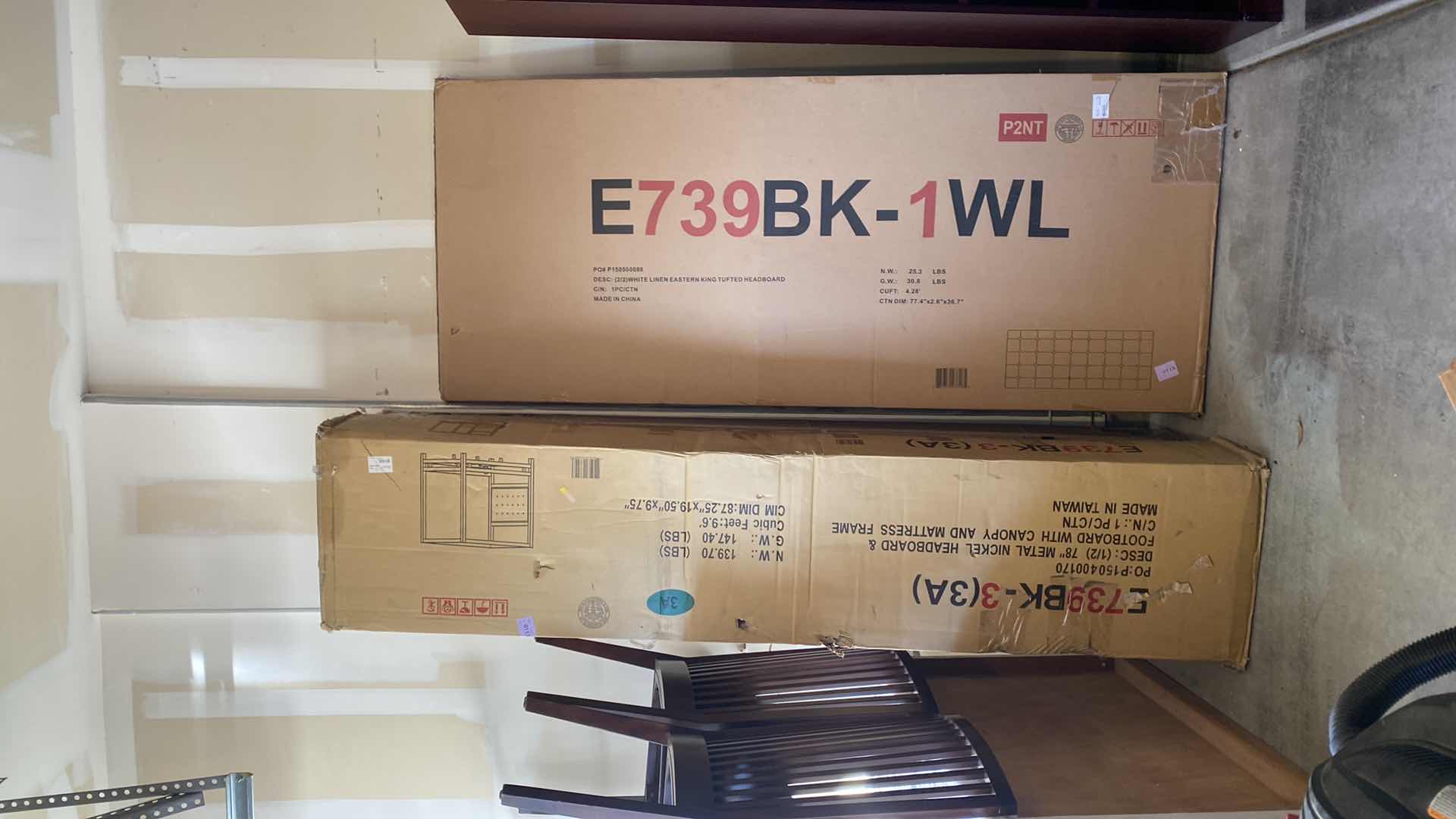 Photo 1 of METAL CANOPY BED WITH UPHOLSTERED HEADBOARD - KING SIZE OVERALL DIMENSIONS: 86 IN. LENGTH X 80.5 IN. WIDTH X 83 IN. HEIGHT TUFTED HEADBOARD - NEW IN BOX
