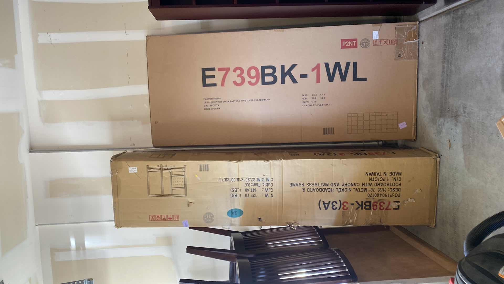 Photo 1 of METAL CANOPY BED WITH UPHOLSTERED HEADBOARD - KING SIZE OVERALL DIMENSIONS: 86 IN. LENGTH X 80.5 IN. WIDTH X 83 IN. HEIGHT TUFTED HEADBOARD - NEW IN BOX
