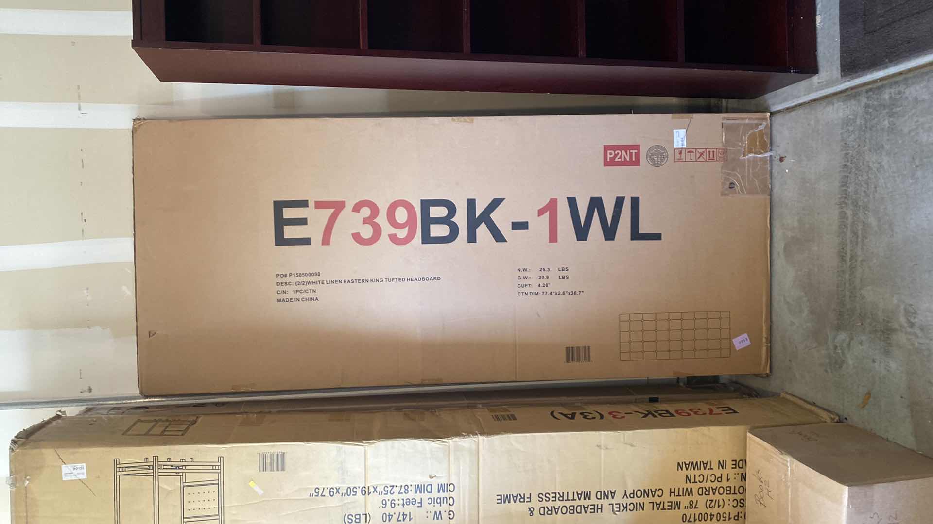 Photo 1 of METAL CANOPY BED WITH UPHOLSTERED HEADBOARD - KING SIZE OVERALL DIMENSIONS: 86 IN. LENGTH X 80.5 IN. WIDTH X 83 IN. HEIGHT TUFTED HEADBOARD - NEW IN BOX
