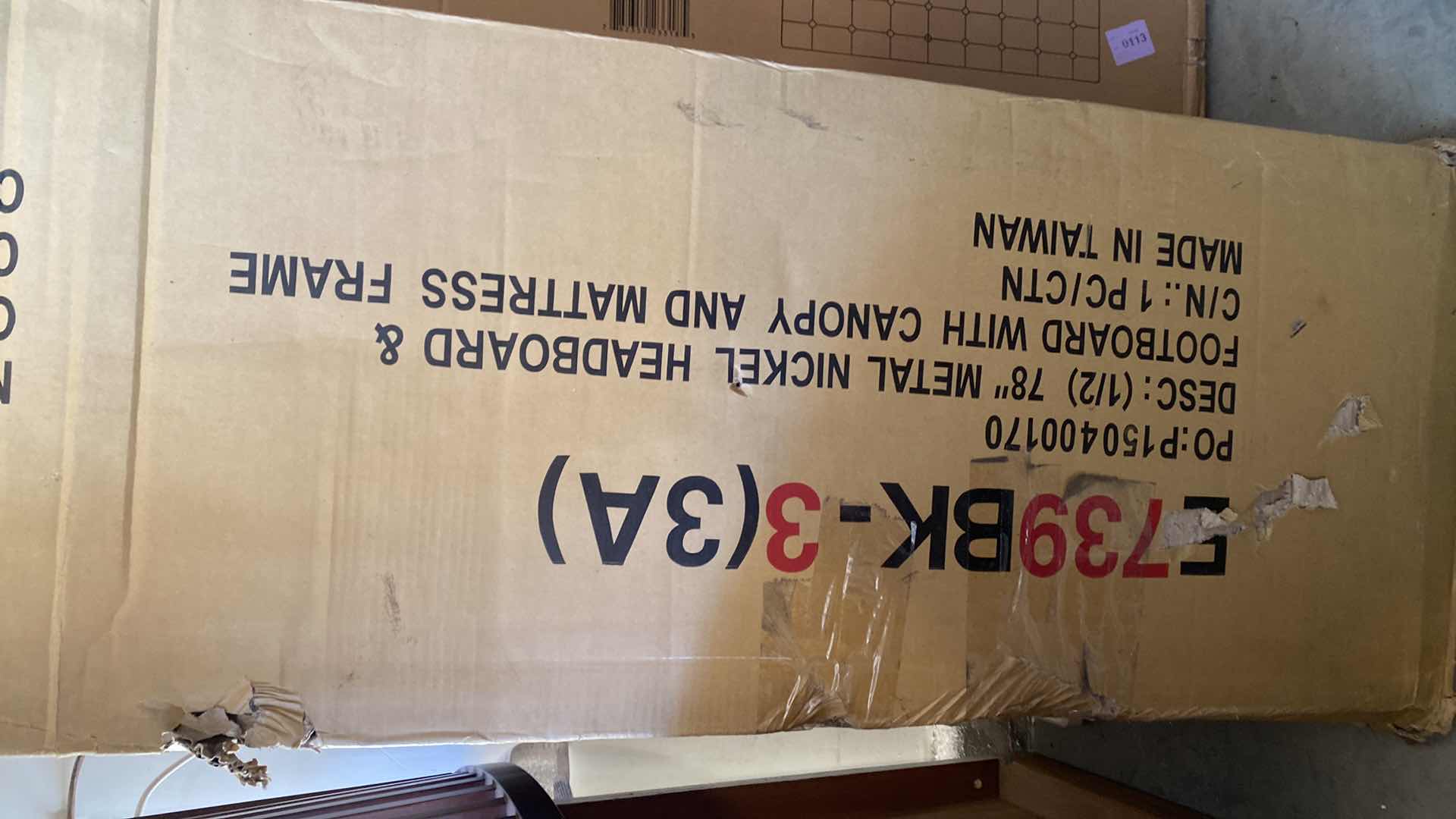 Photo 1 of METAL CANOPY BED WITH UPHOLSTERED HEADBOARD - KING SIZE OVERALL DIMENSIONS: 86 IN. LENGTH X 80.5 IN. WIDTH X 83 IN. HEIGHT TUFTED HEADBOARD - NEW IN BOX
