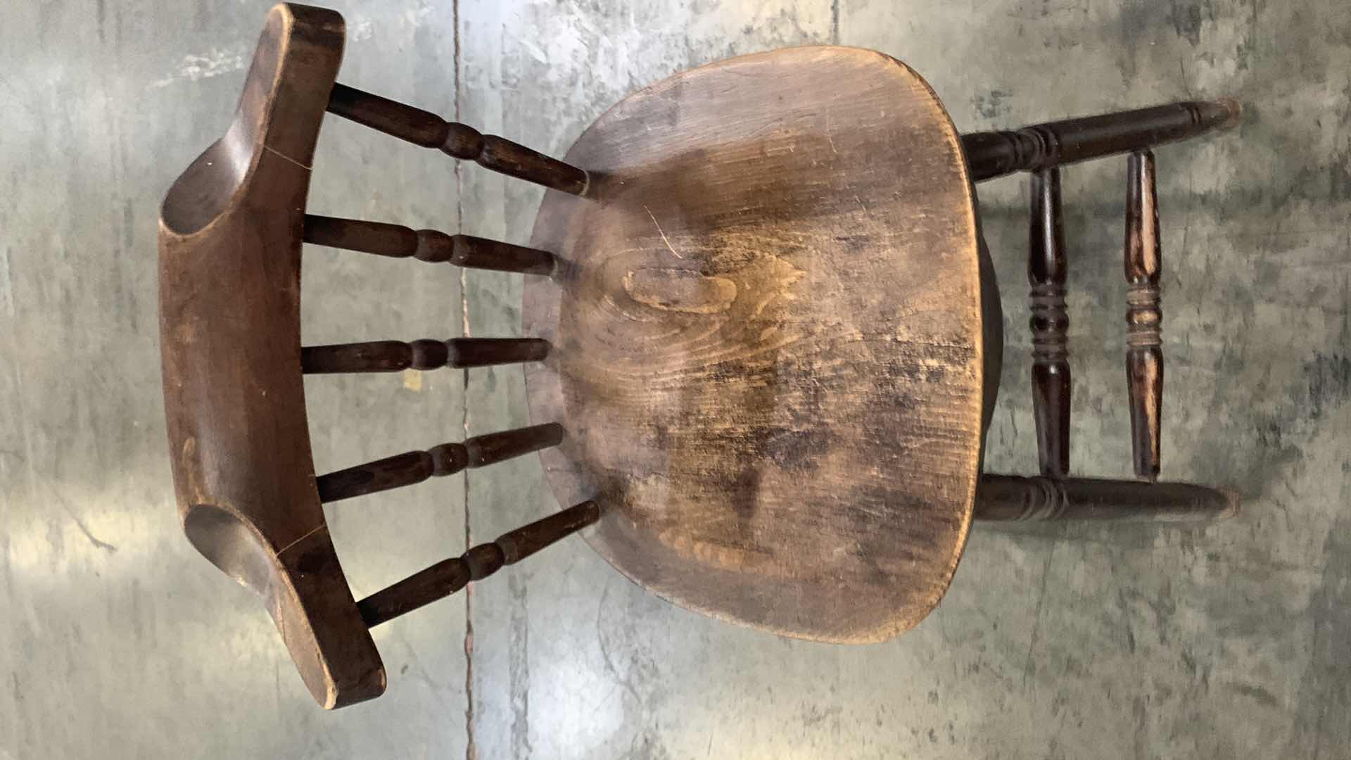 Photo 1 of VINTAGE SWIVEL WOOD BAR STOOL, SEATING HEIGHT 26”, OVERALL HEIGHT 35”