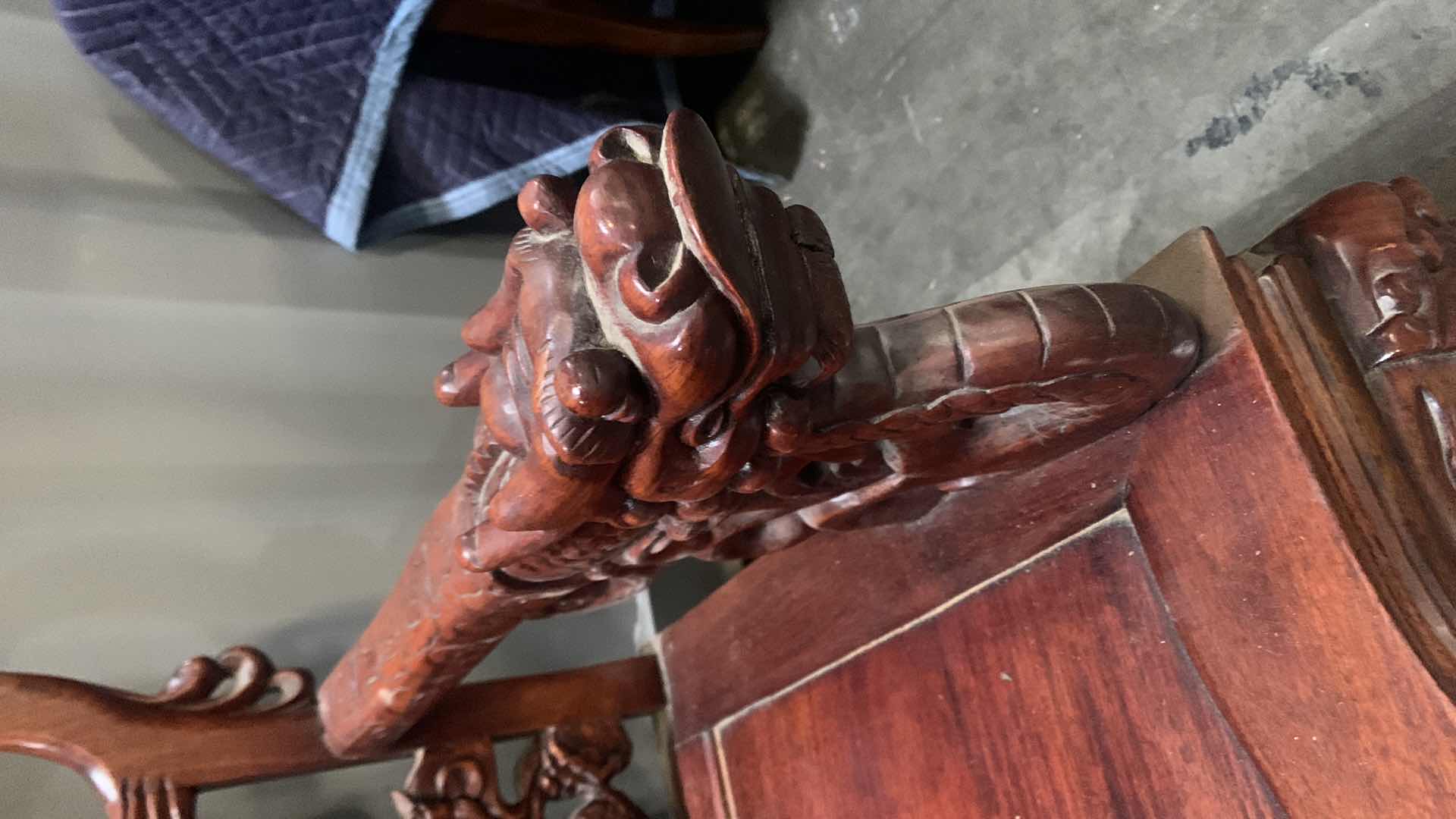 Photo 4 of VINTAGE HAND CARVED WOOD CHINESE HIGH RISE SOFA W MARBLE