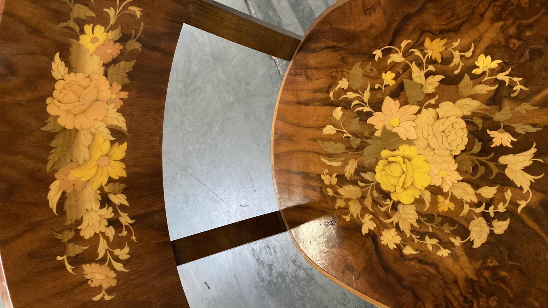 Photo 1 of ANTIQUE DINING CHAIR WITH FLORAL DETAIL AND LACQUER FINISH (4 AVAILABLE SEPARATELY AND TABLE SEPARATE)